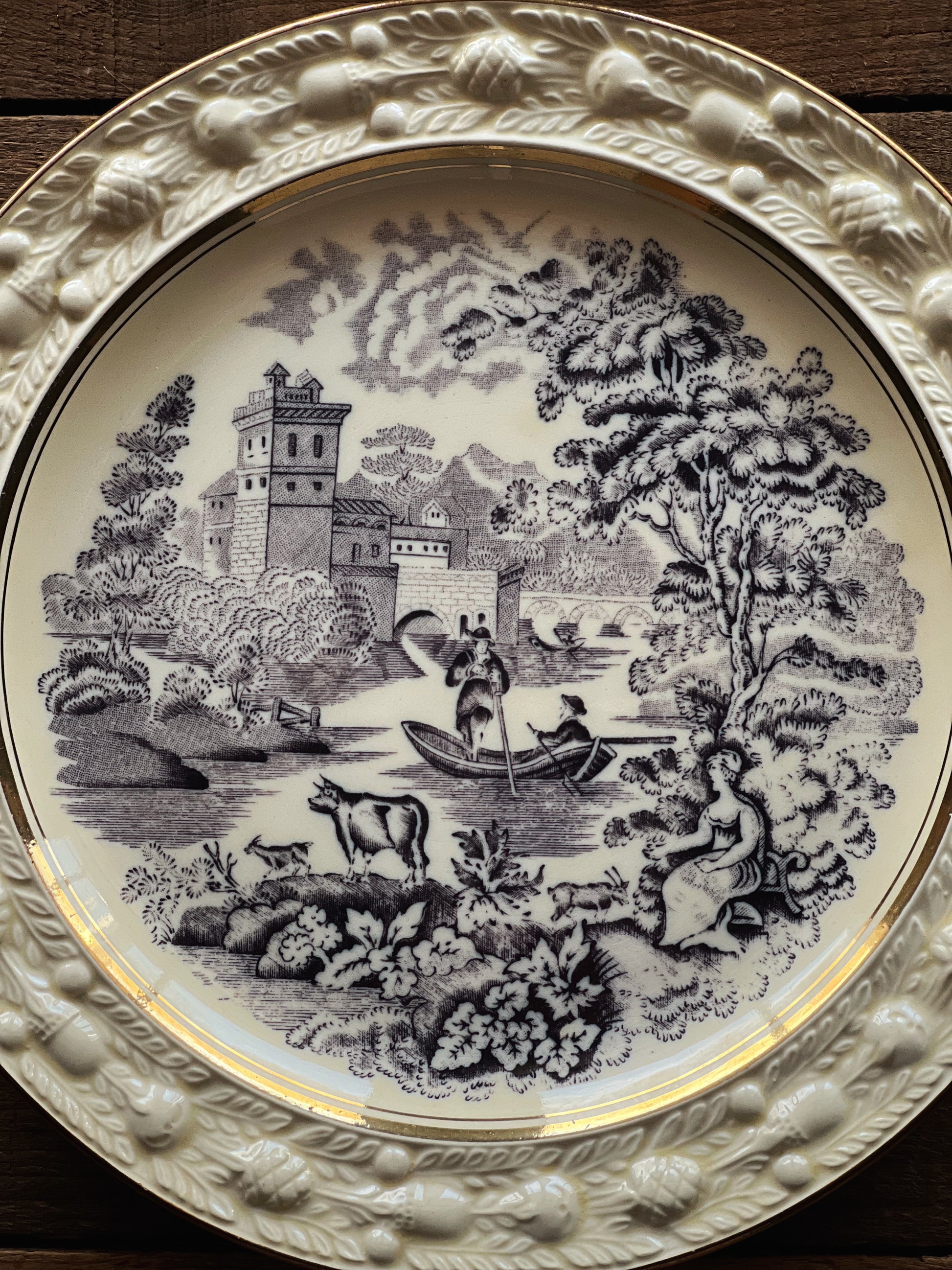 Antique W. Adams & Sons Italian Scenery Mulberry Luncheon Plate