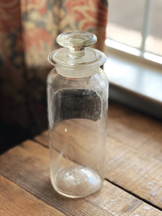 Vintage Glass Castor Oil Apothecary Bottle with Lid