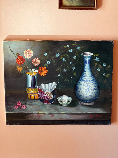 Vintage Unframed Original Still Life Oil Painting on Canvas