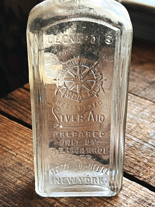 Vintage Glass Leonard's Silver Aid Medicine Bottle Pharmacy Bottle