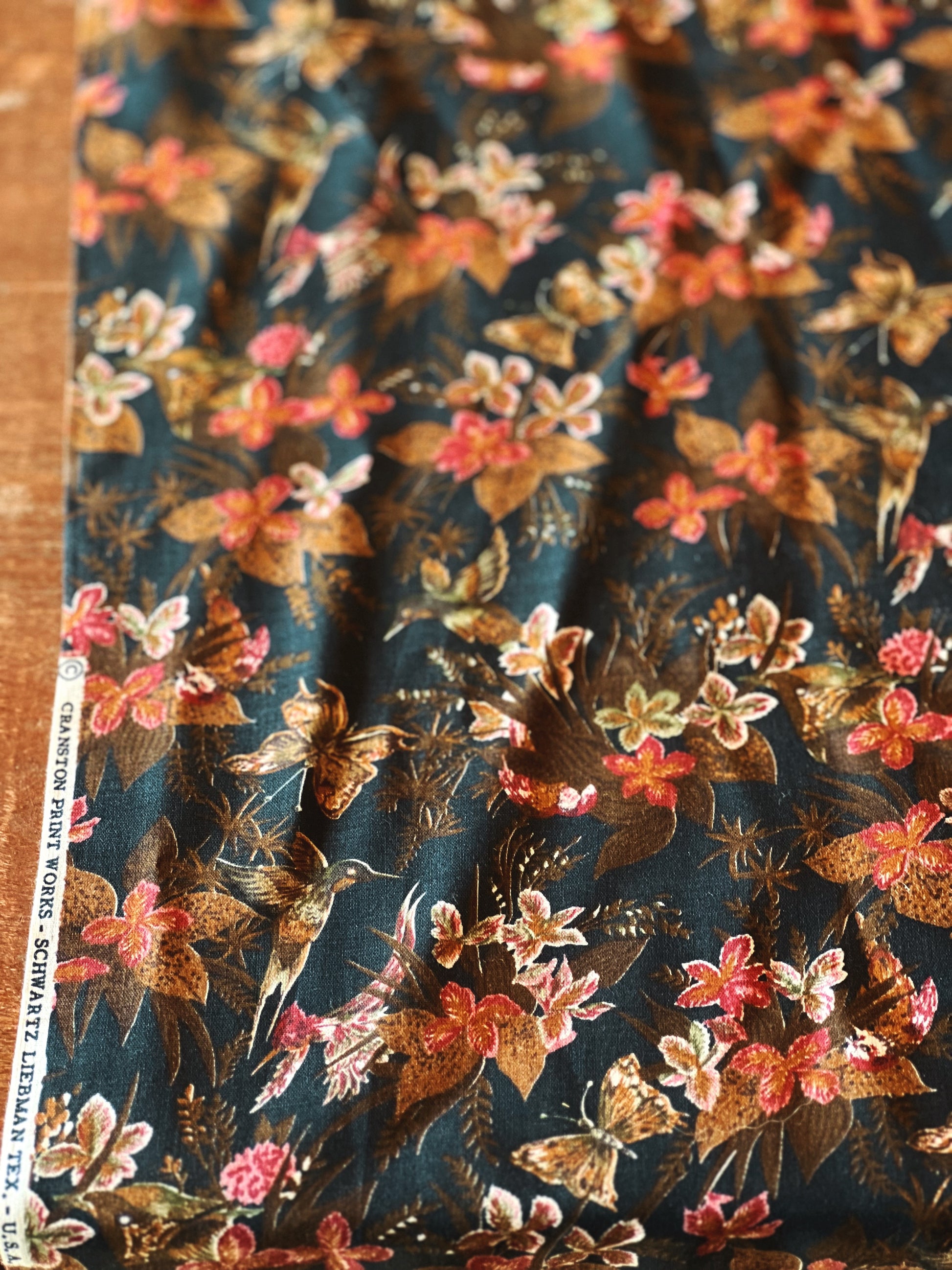 Vintage Floral Fabric Remnant Cranston Print Works