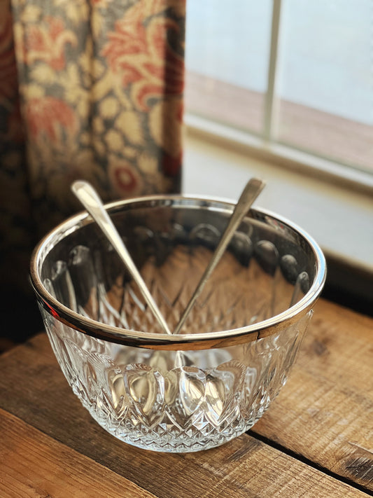 silver rim crystal bowl made in England