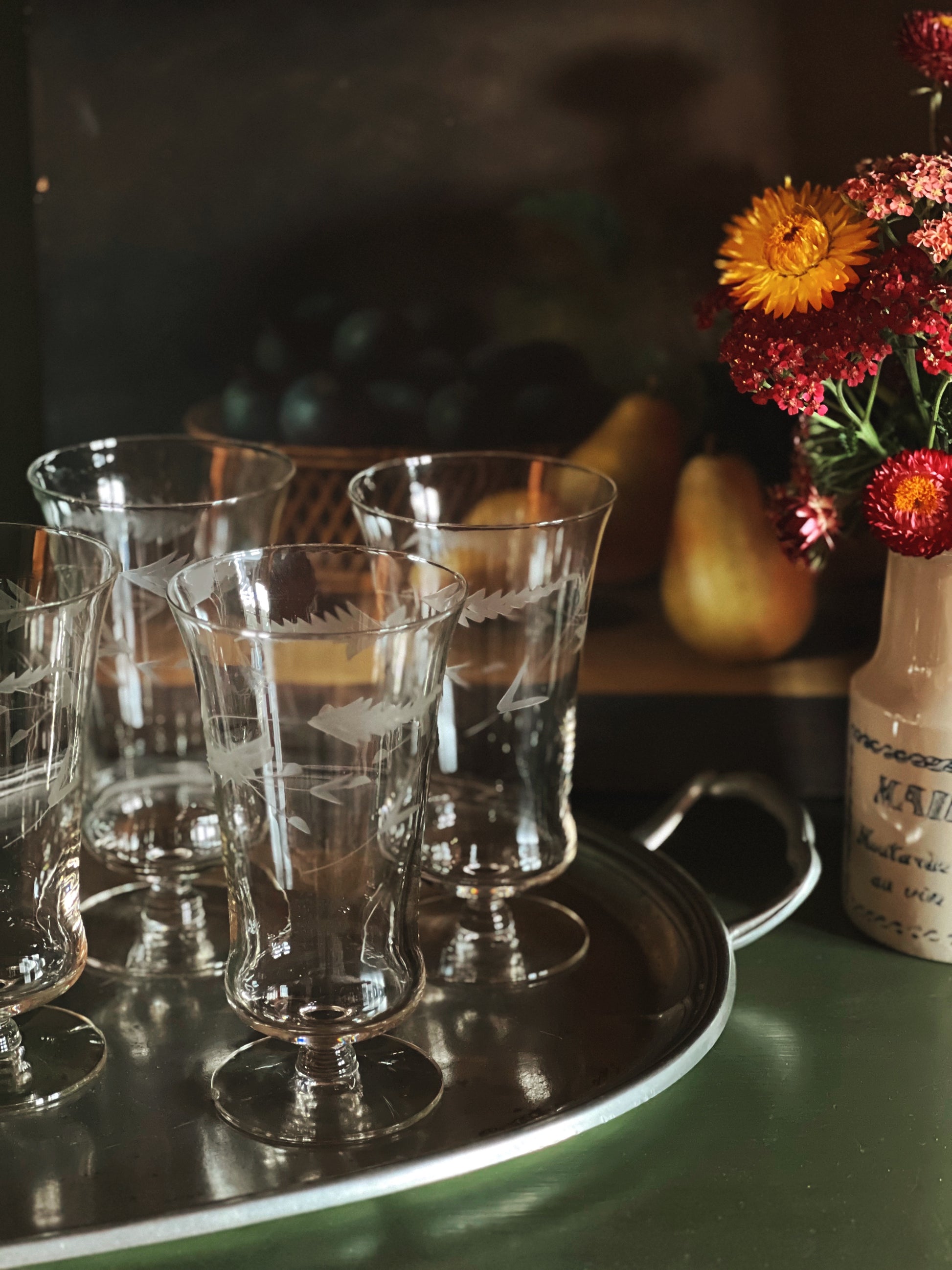 Vintage Tall Etched Crystal Iced Tea Glass