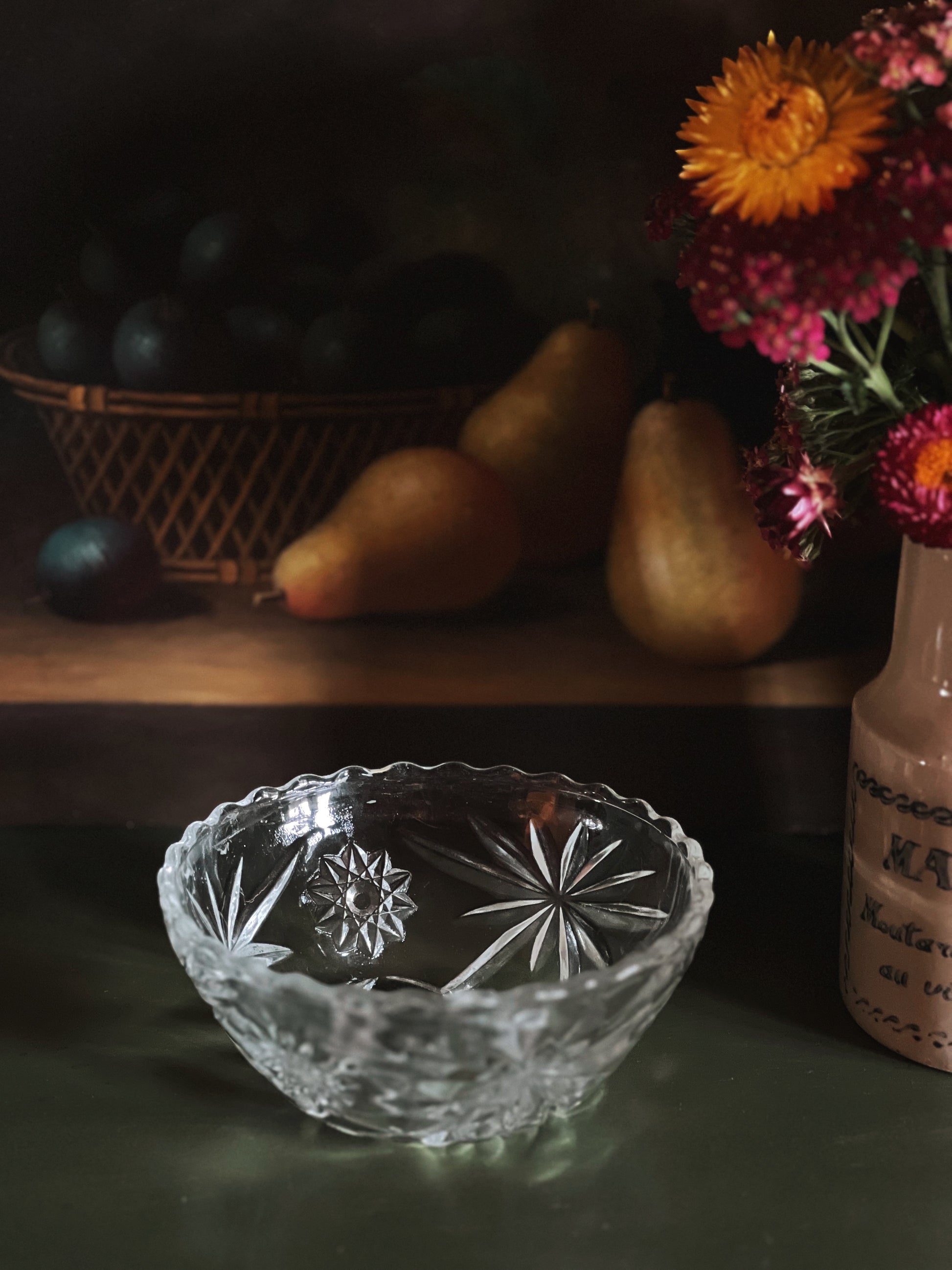 Vintage Glass Bowl with Starburst Design