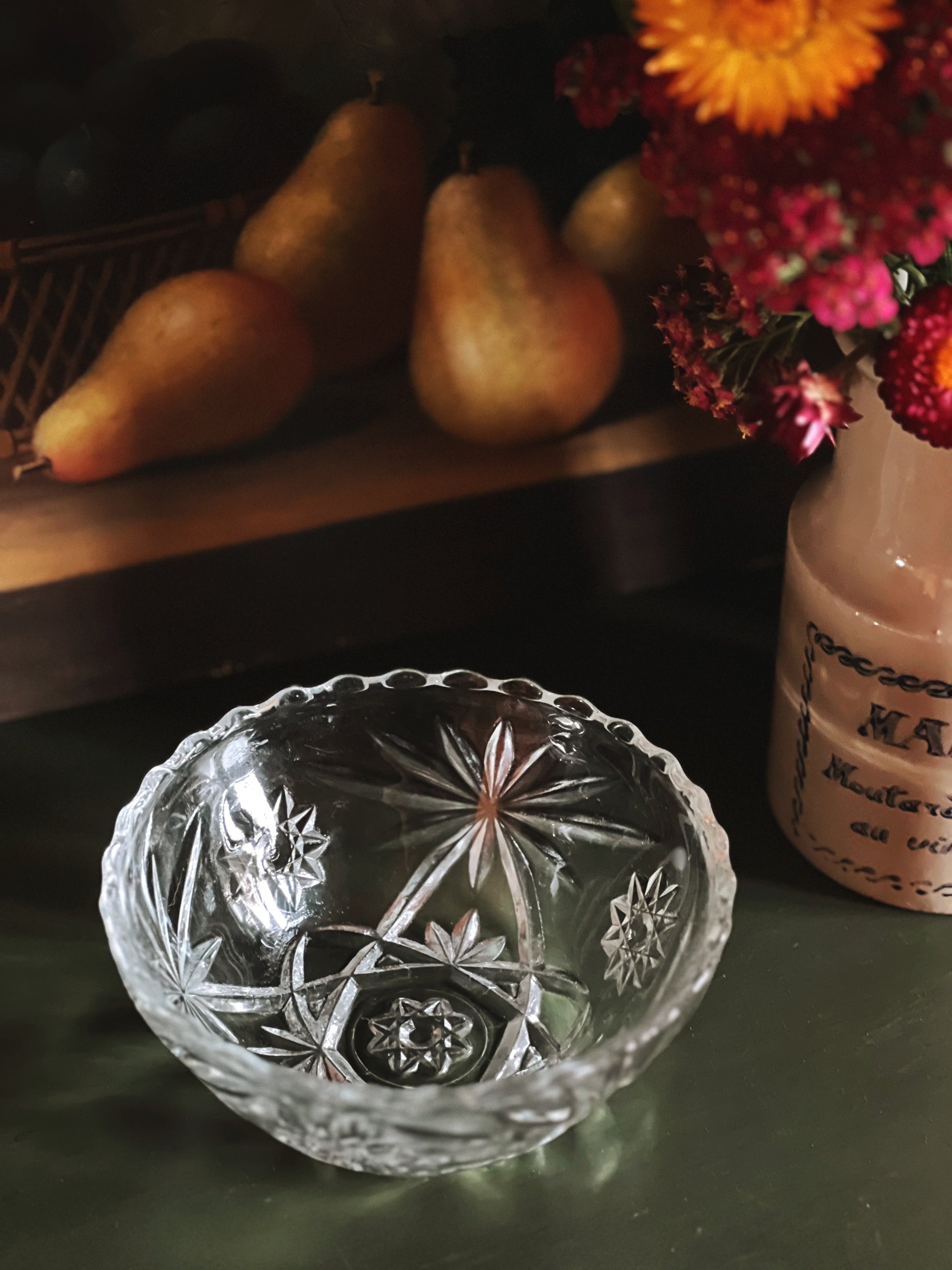 Vintage Glass Bowl with Starburst Design
