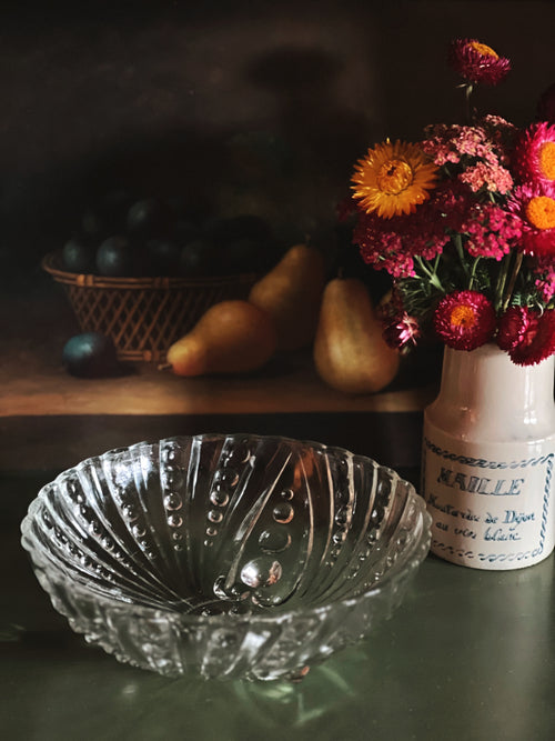 Vintage Footed Crystal Bubble Serving Bowl