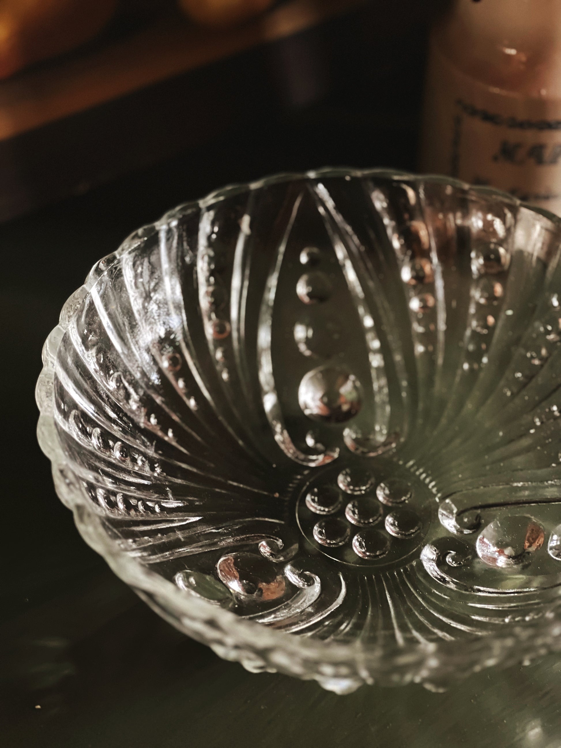 Vintage Footed Crystal Bubble Serving Bowl