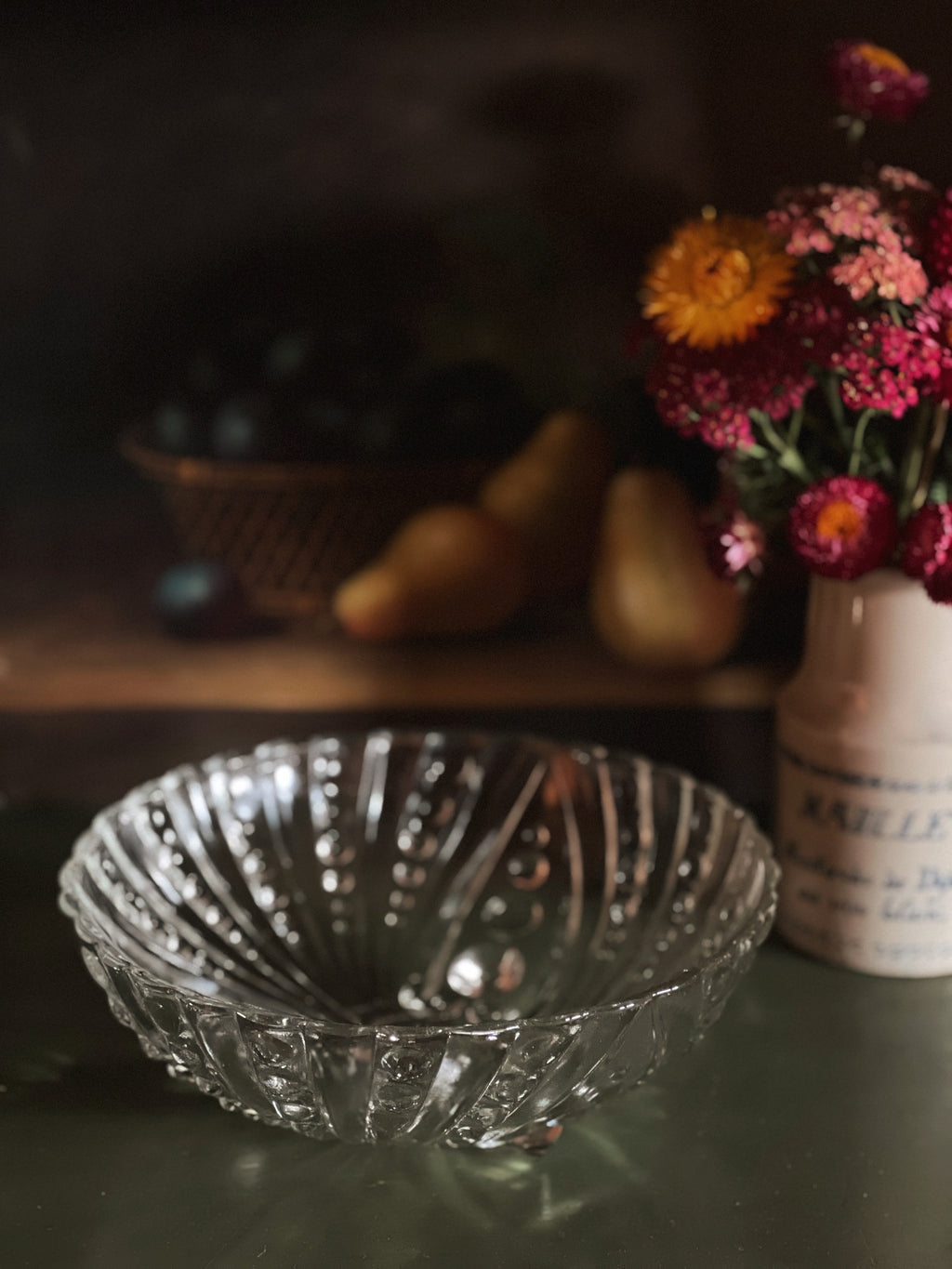 Vintage Footed Crystal Bubble Serving Bowl