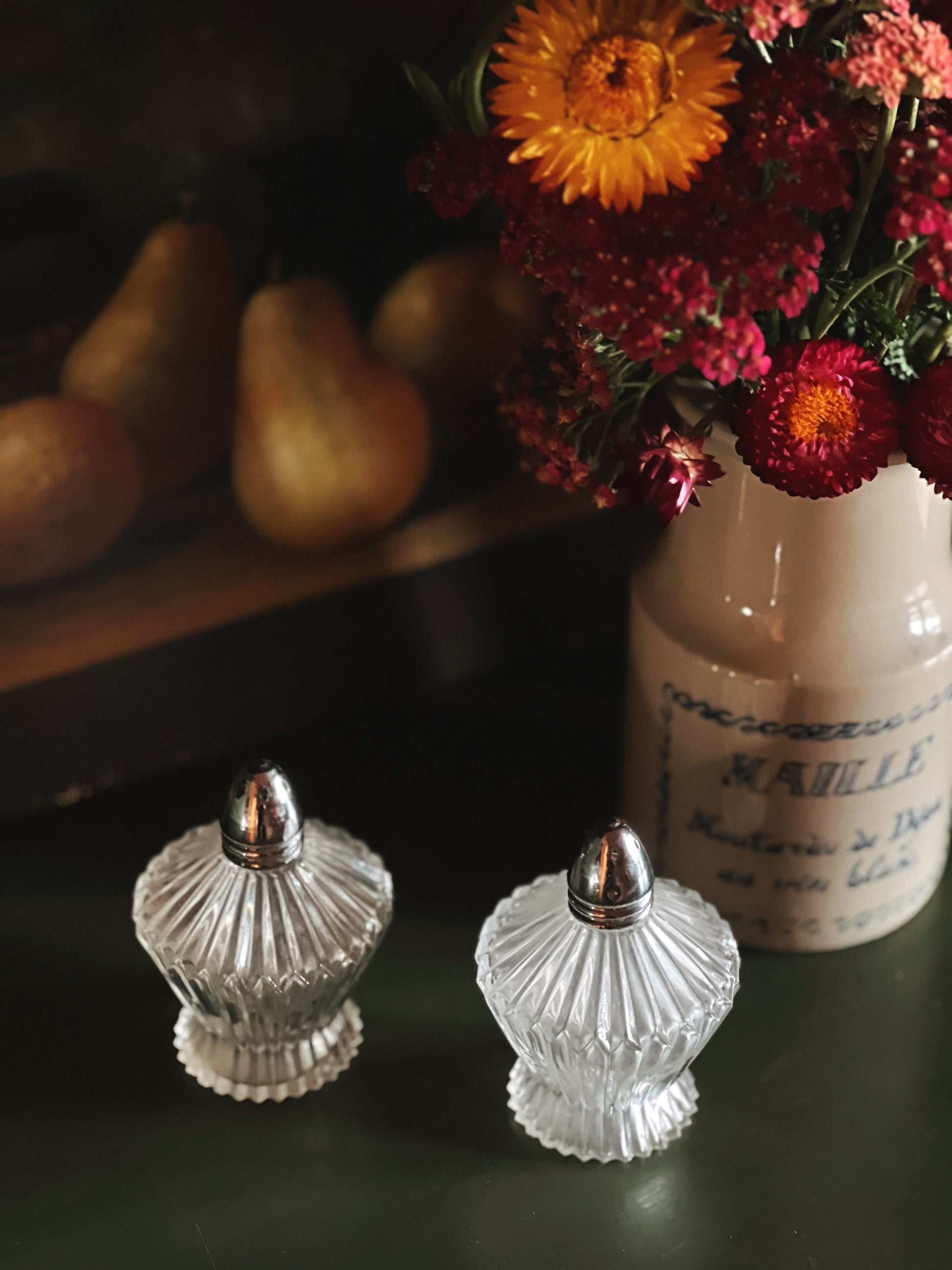 Pair of Vintage Glass Salt & Pepper Shakers