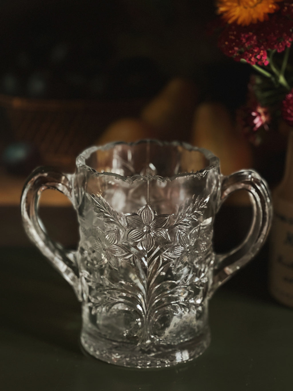 Vintage Pressed Glass Two Handle Vase