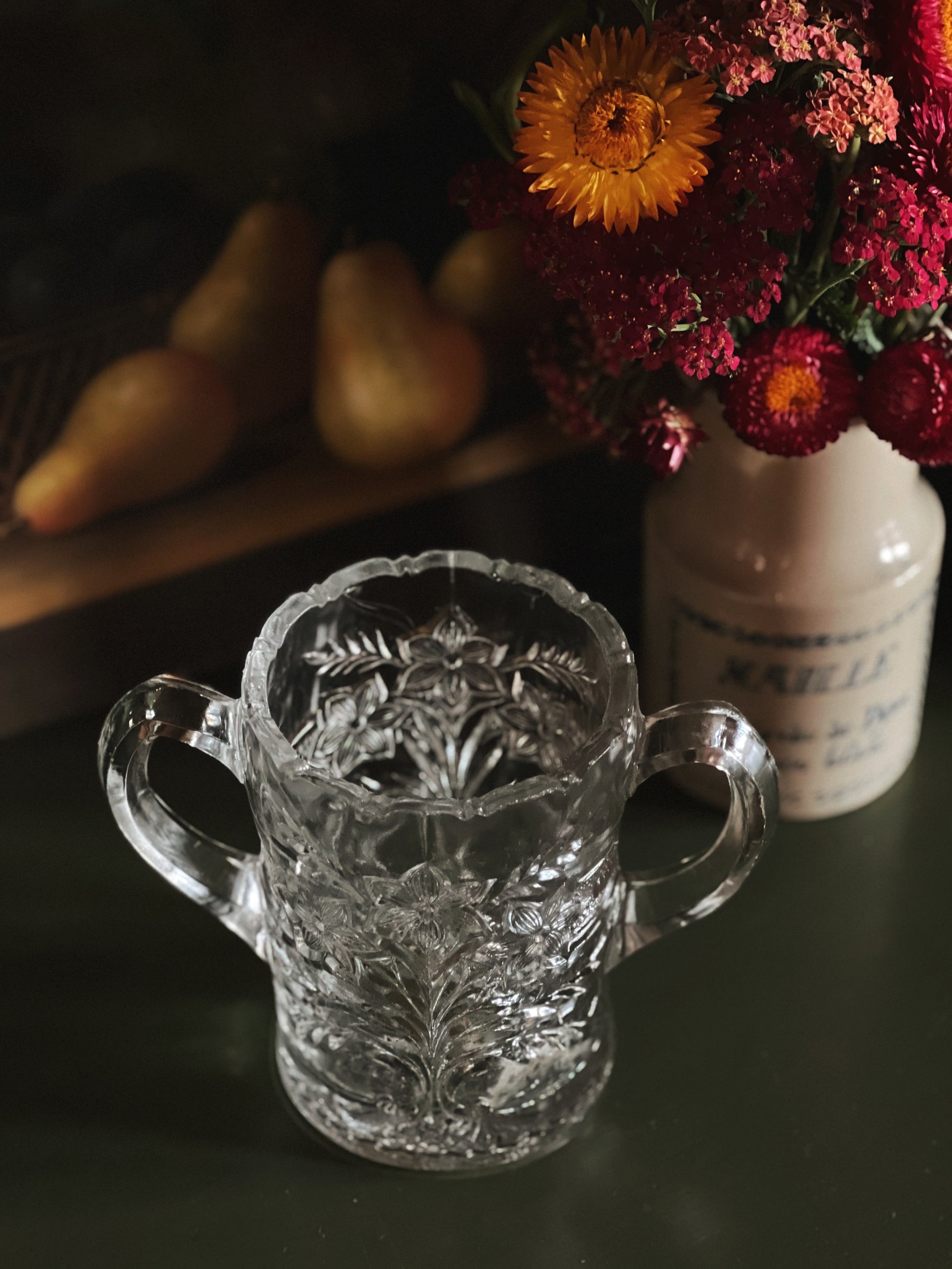 Vintage Pressed Glass Two Handle Vase