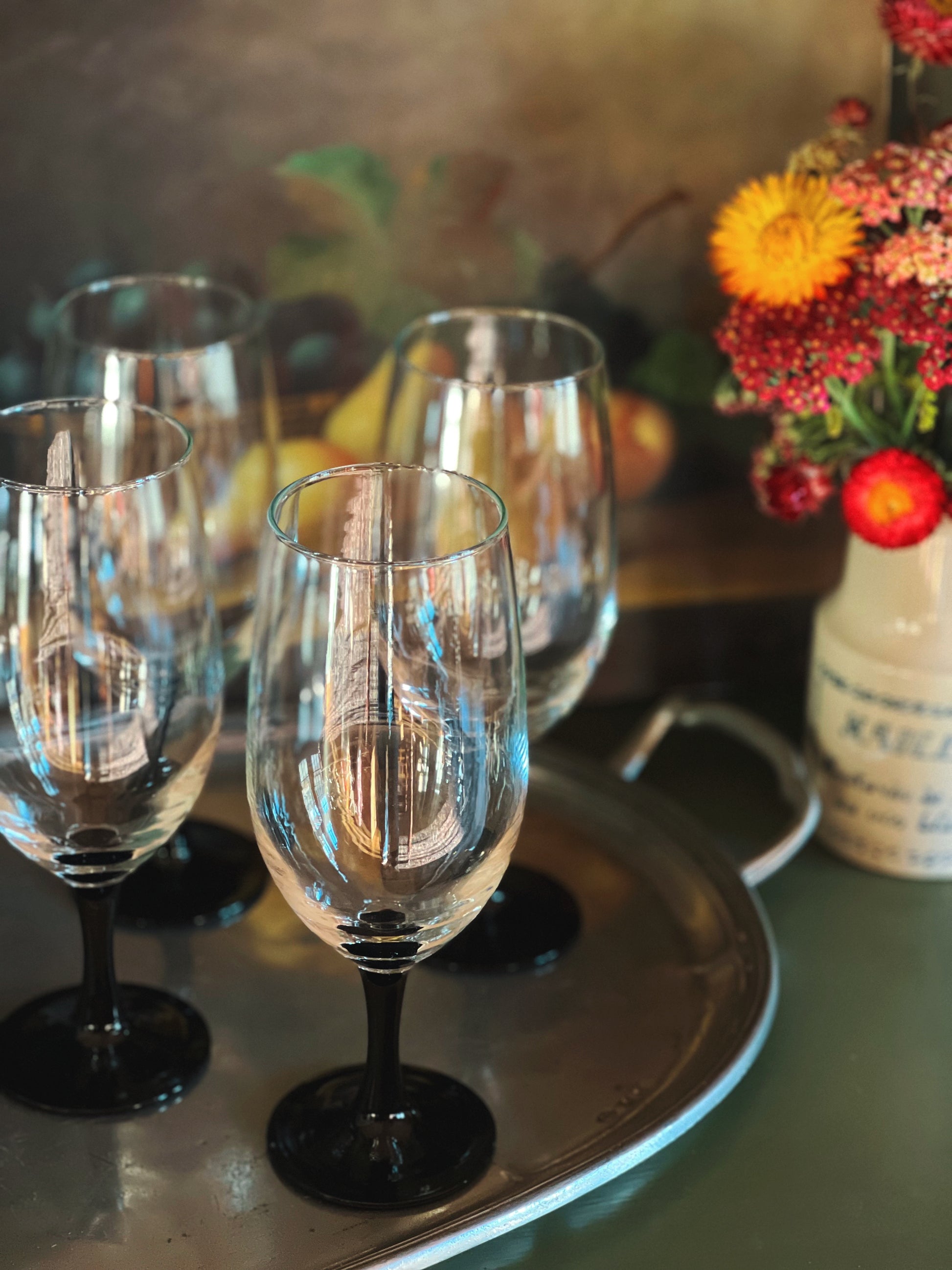 Vintage French Black Stem Iced Tea Glass