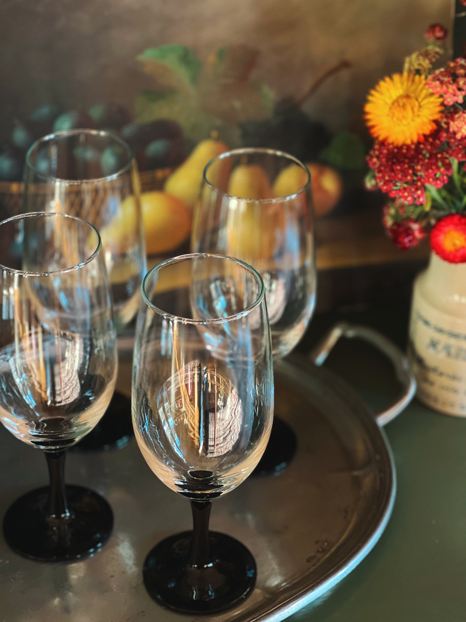 Vintage French Black Stem Iced Tea Glass