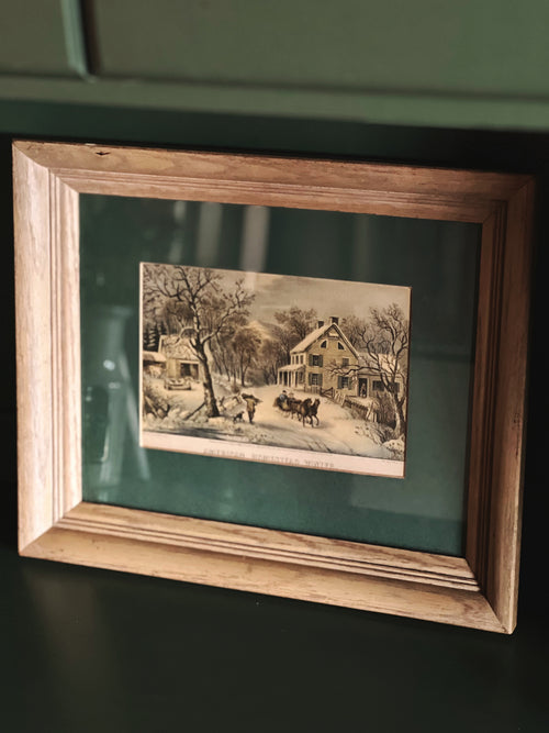 Vintage Framed Print Currier & Ives American Homestead Winter