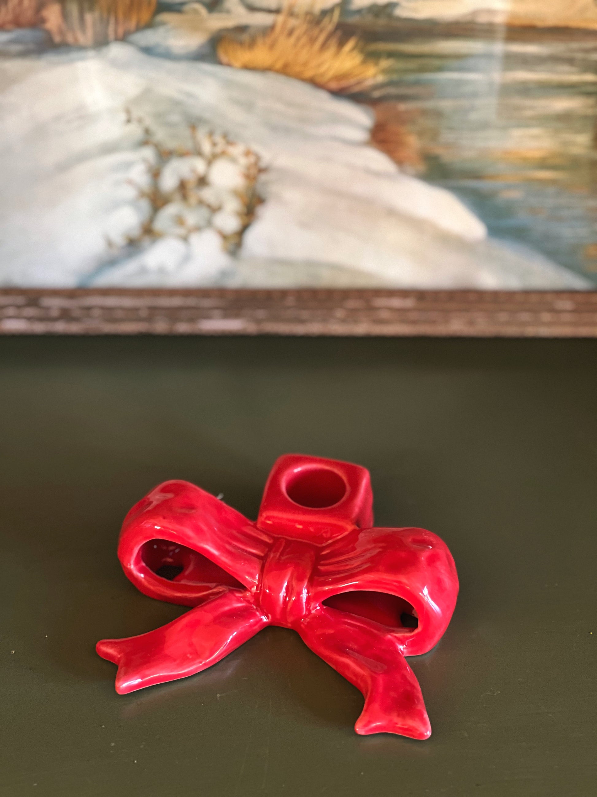 Vintage Fitz & Floyd Red Ceramic Bow Taper Candleholder