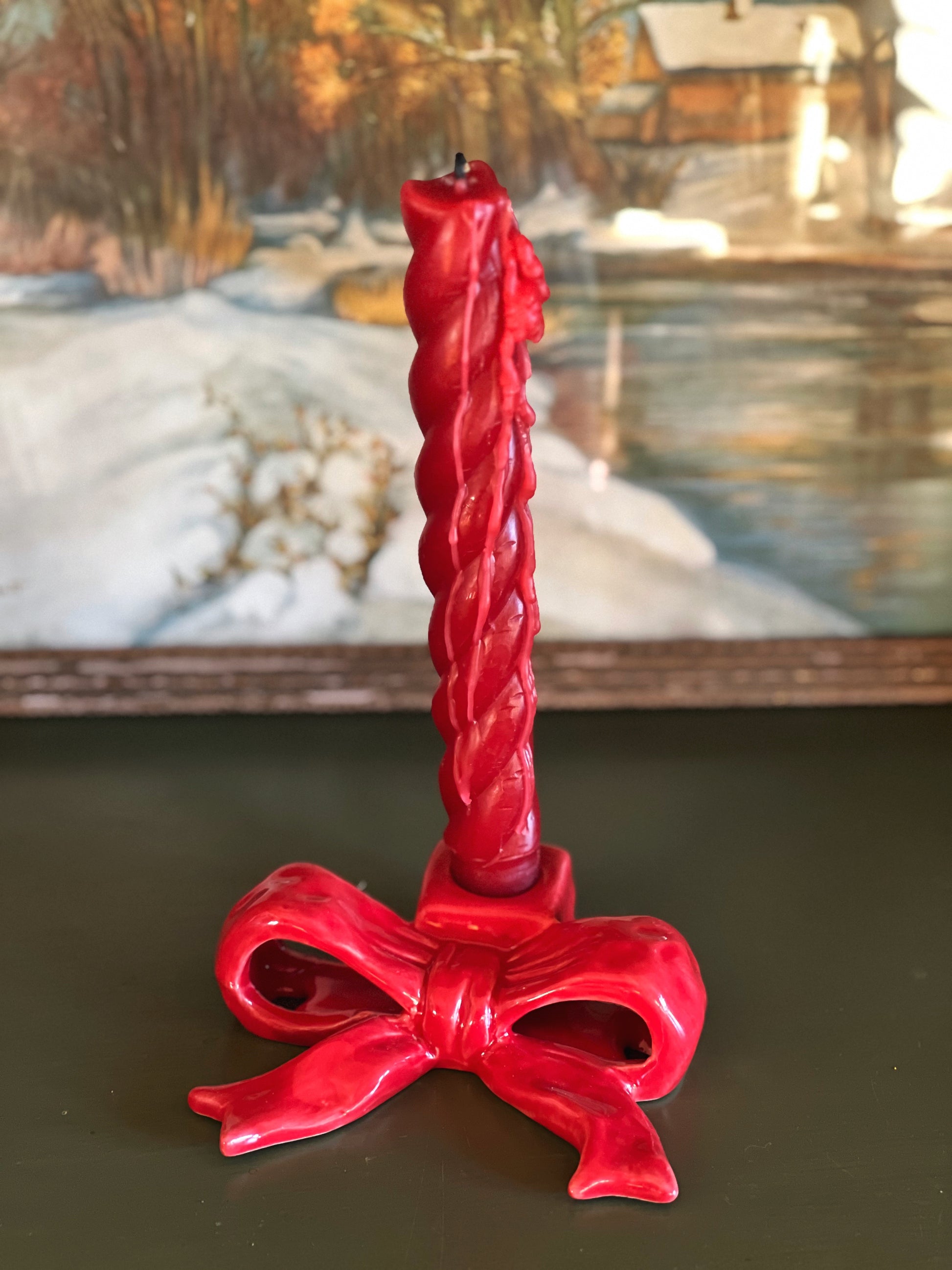 Vintage Fitz & Floyd Red Ceramic Bow Taper Candleholder