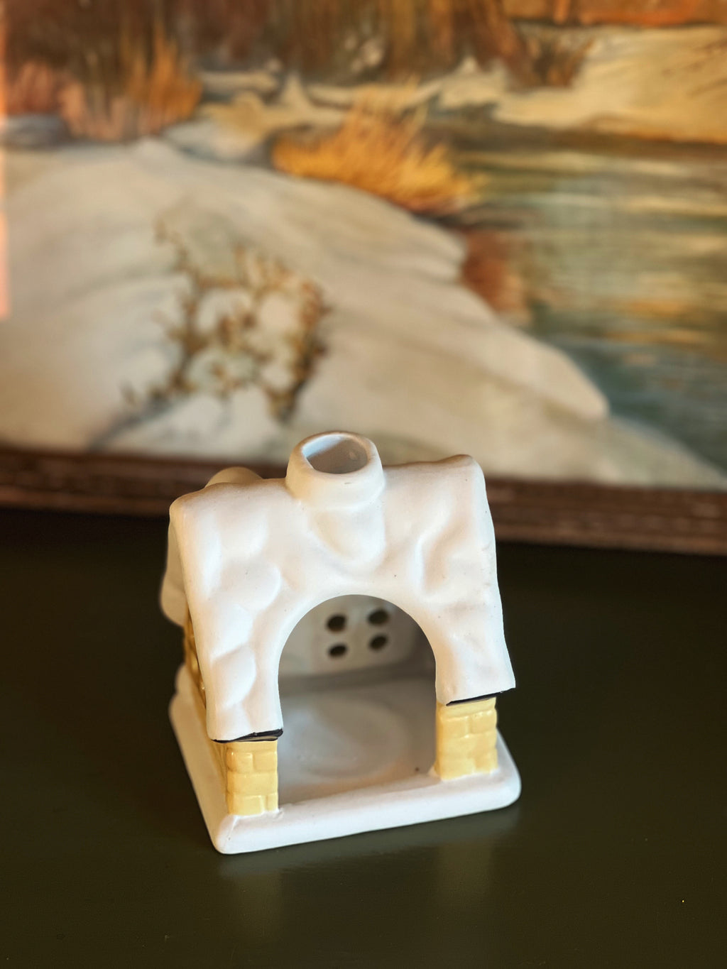 Vintage Ceramic Christmas Cottage Votive Candleholder