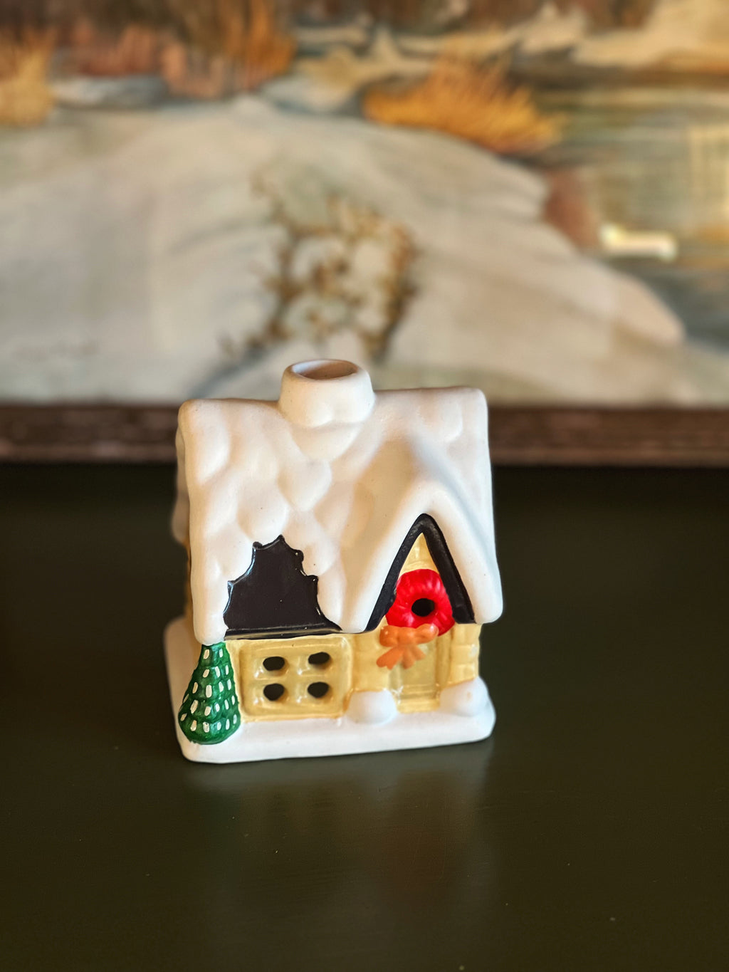 Vintage Ceramic Christmas Cottage Votive Candleholder