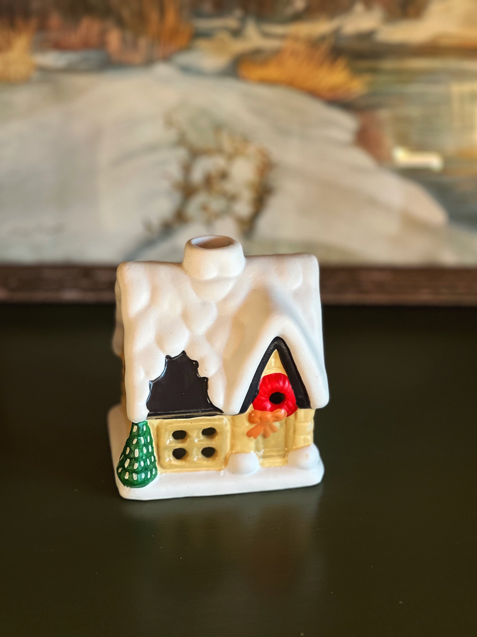 Vintage Ceramic Christmas Cottage Votive Candleholder