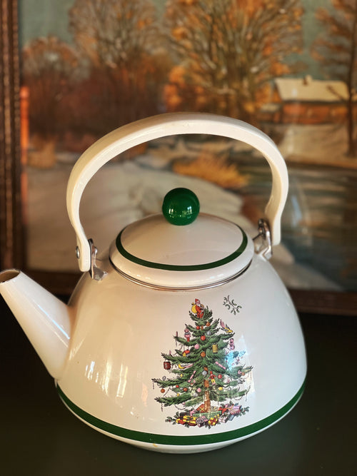 Vintage Spode Christmas Tree Enamel Kettle