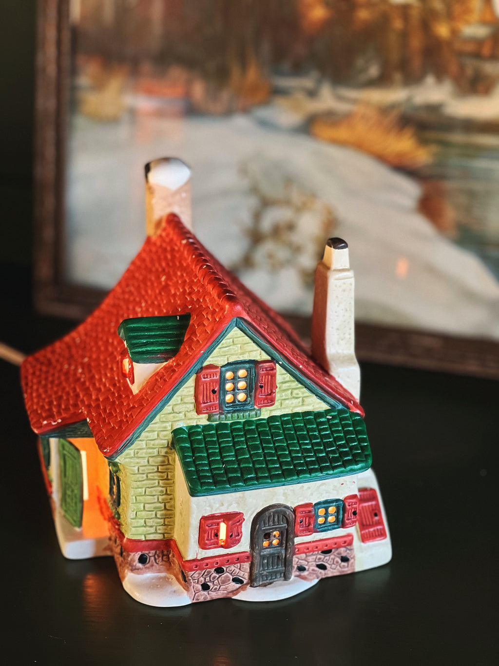 Vintage Light Up Christmas Village Red Roof Cottage
