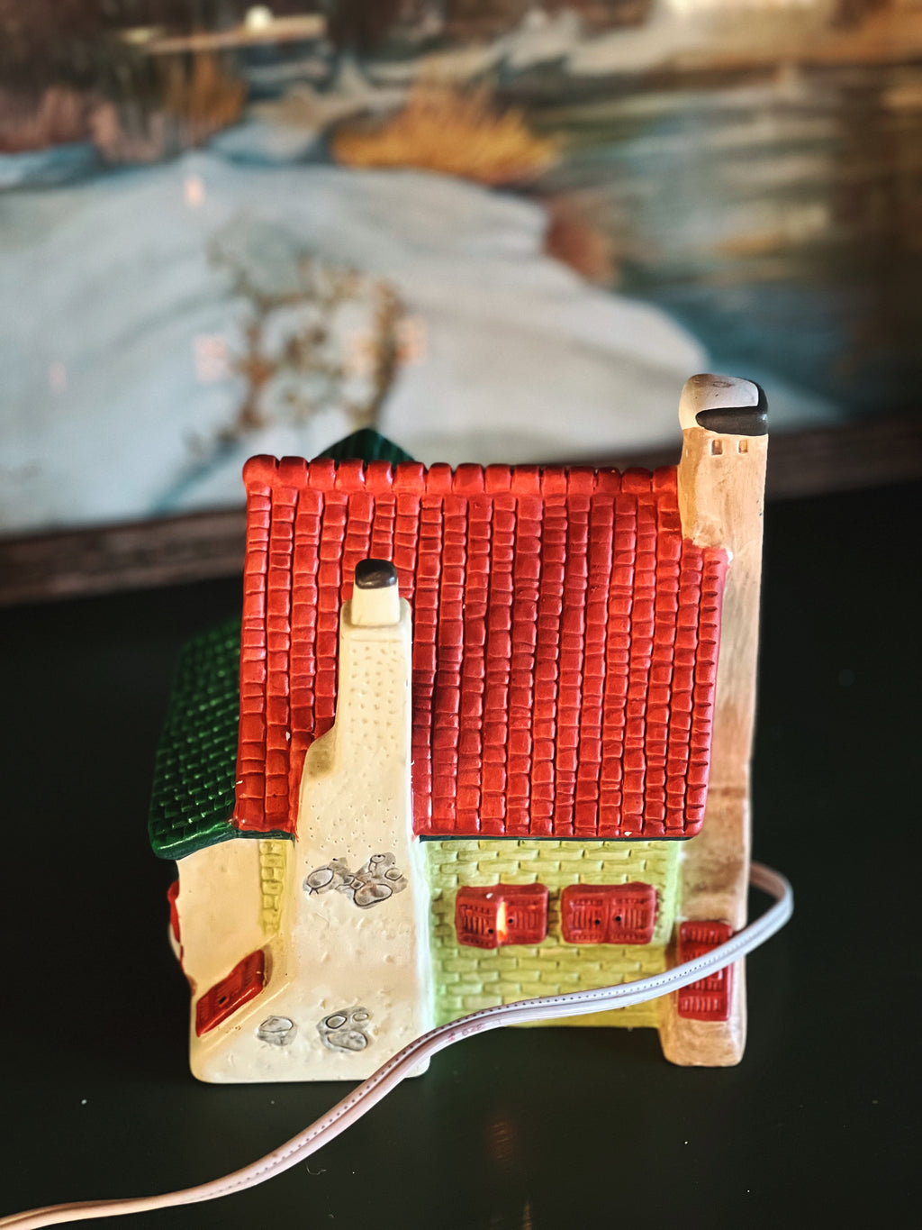 Vintage Light Up Christmas Village Red Roof Cottage