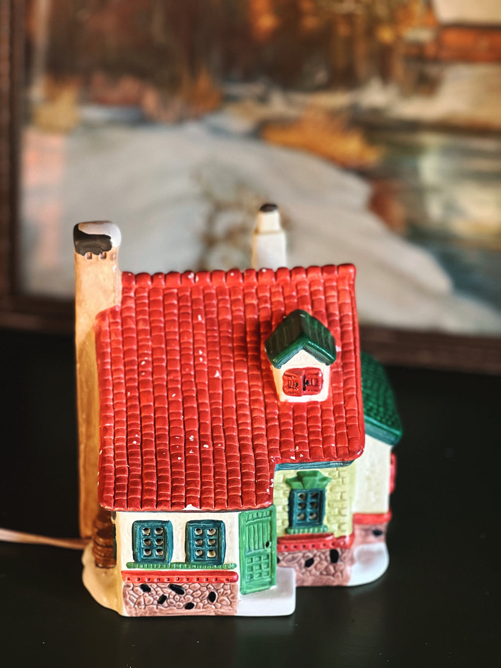 Vintage Light Up Christmas Village Red Roof Cottage