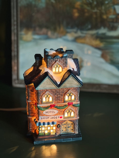 Vintage Light Up Christmas Village Hotel & Shop