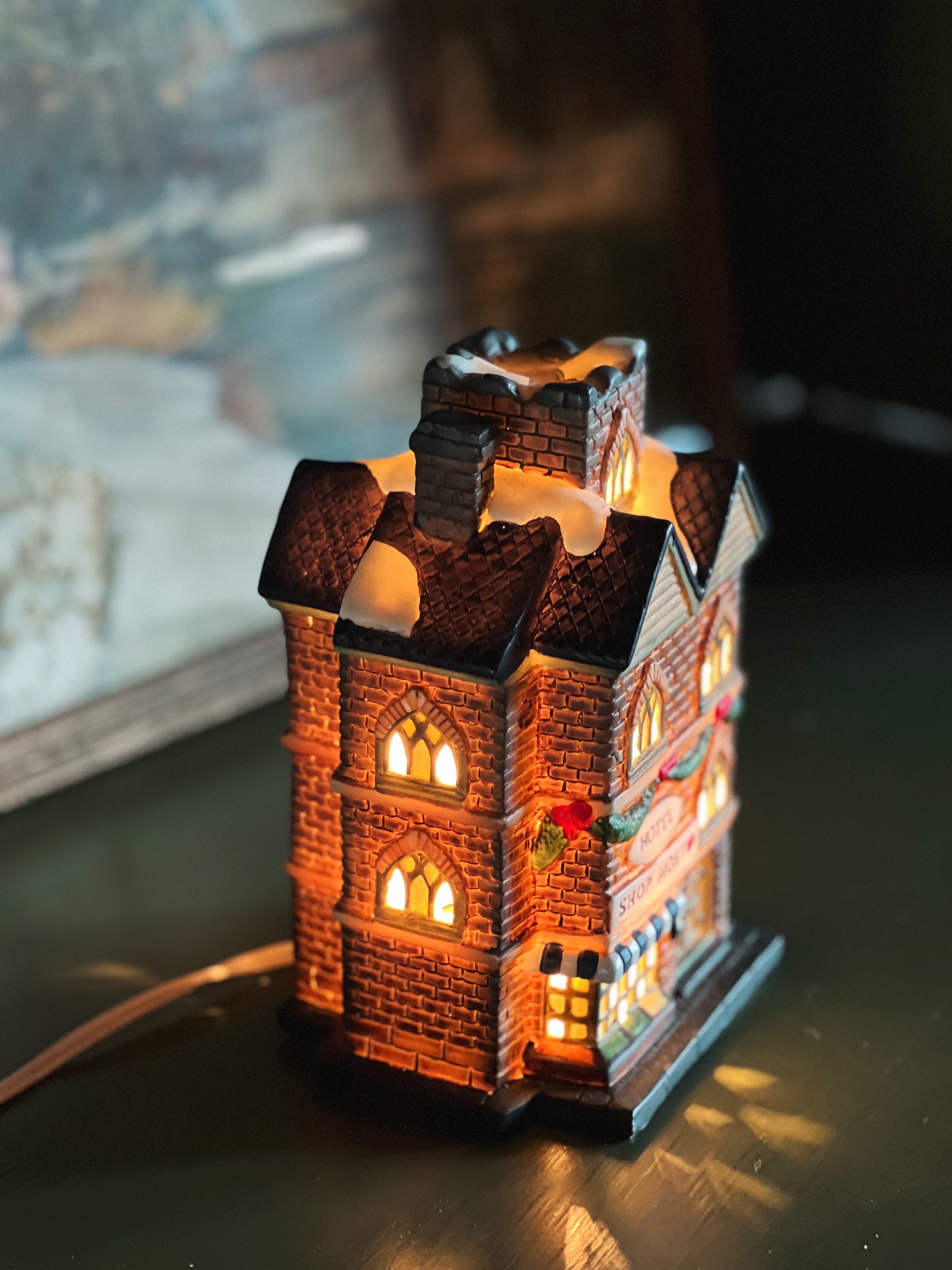 Vintage Light Up Christmas Village Hotel & Shop