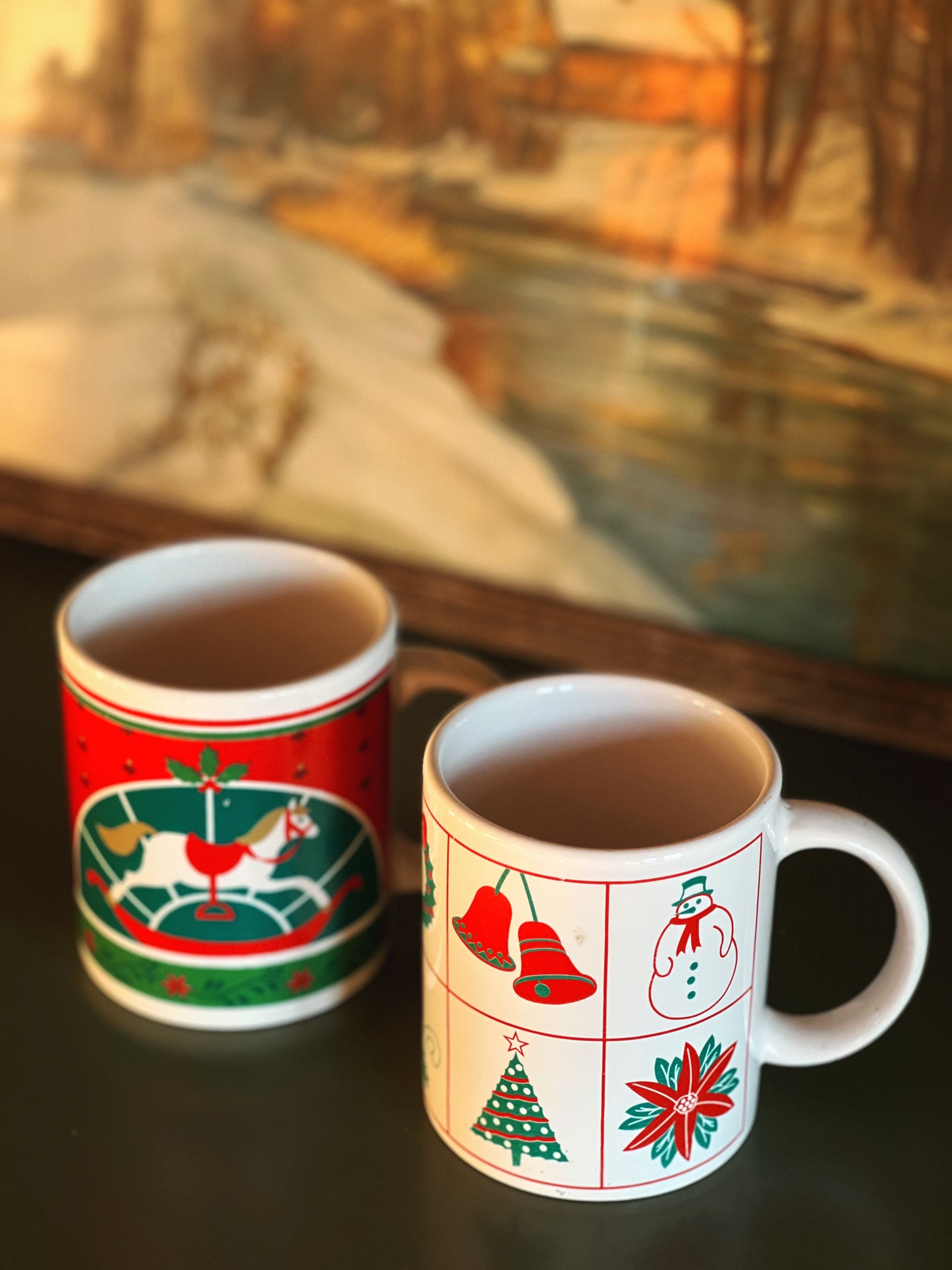Vintage Pair of Mix Match Christmas Mugs