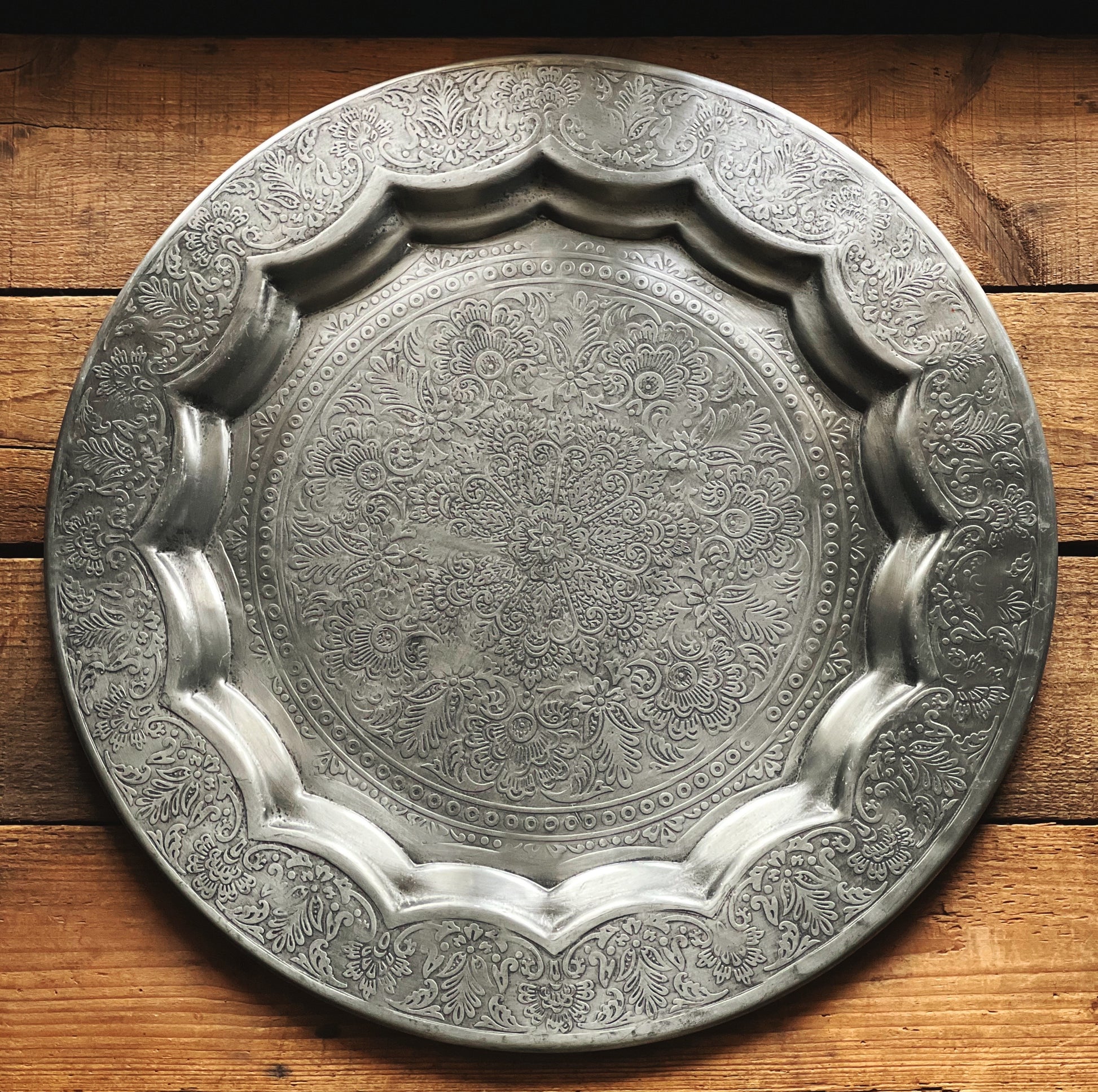 Large Vintage Round Silver Serving Tray Made in India