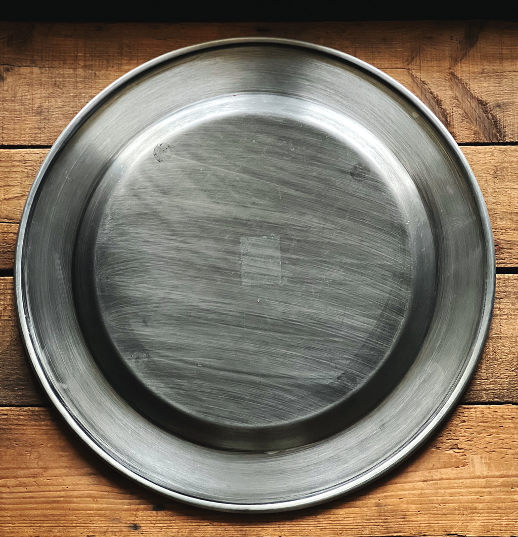 Large Vintage Round Silver Lotus Serving Tray Made in India