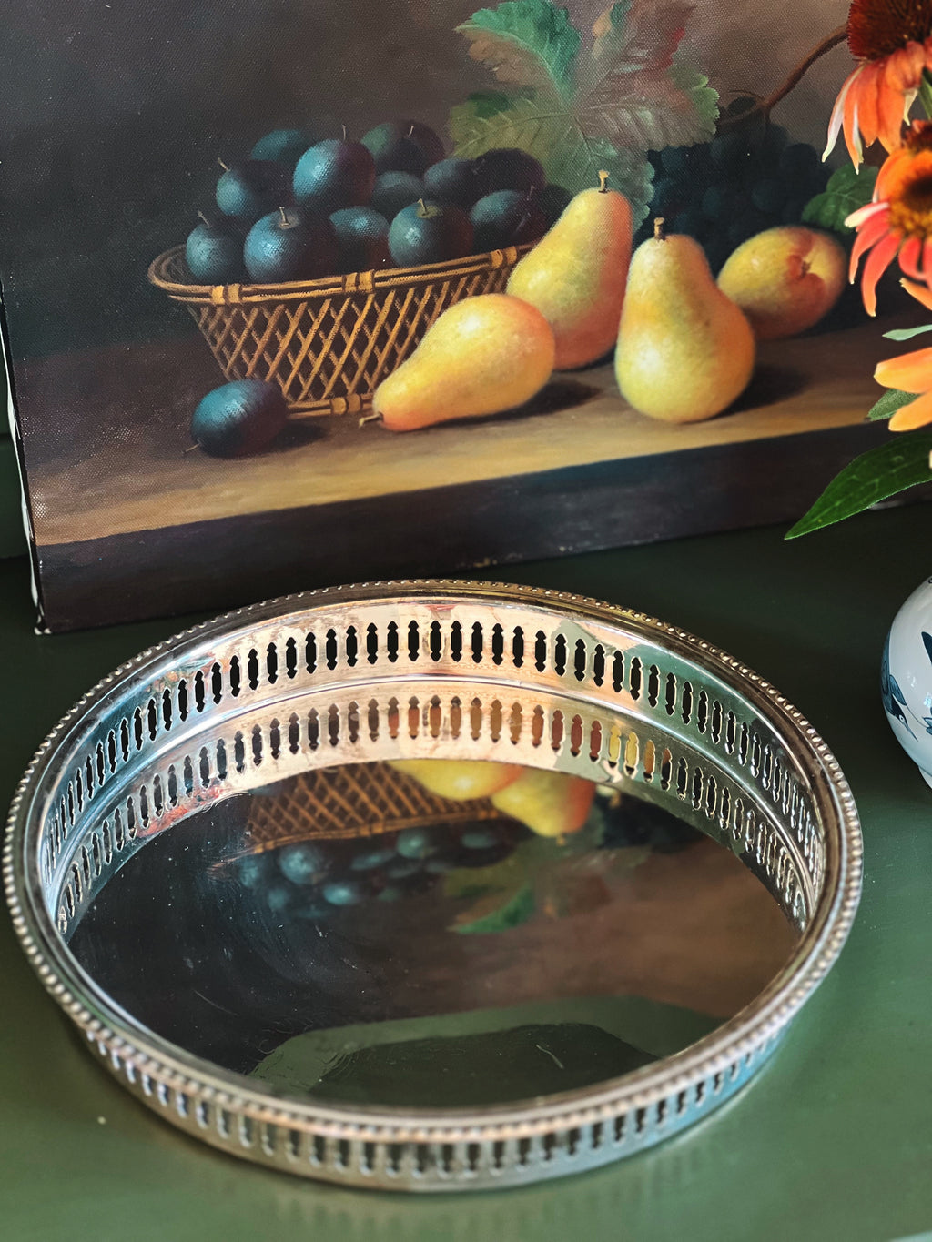 Vintage Silver Round Butler's Tray