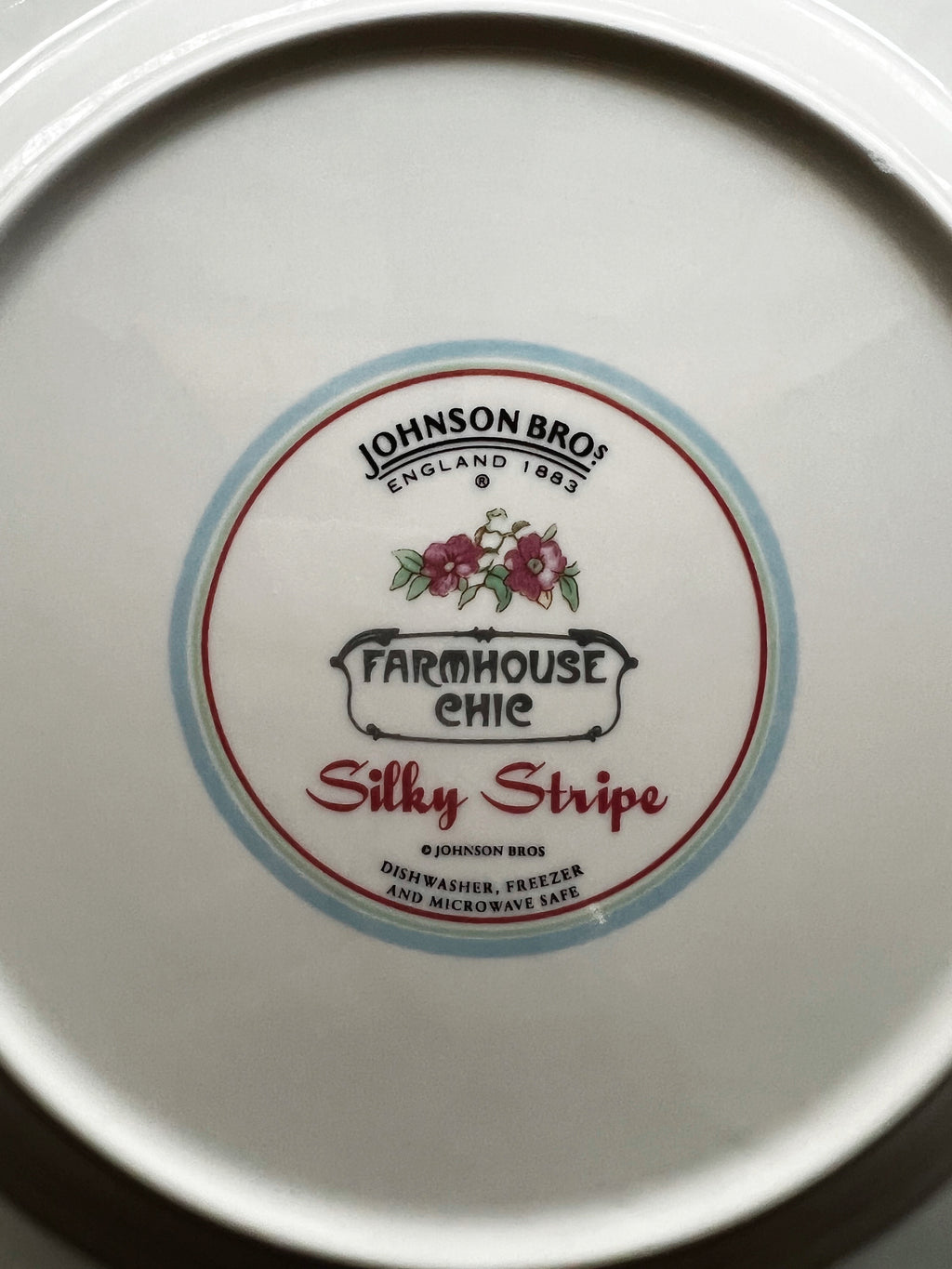 Vintage Johnson Brothers Farmhouse Chic Silky Stripe Dinner Plate