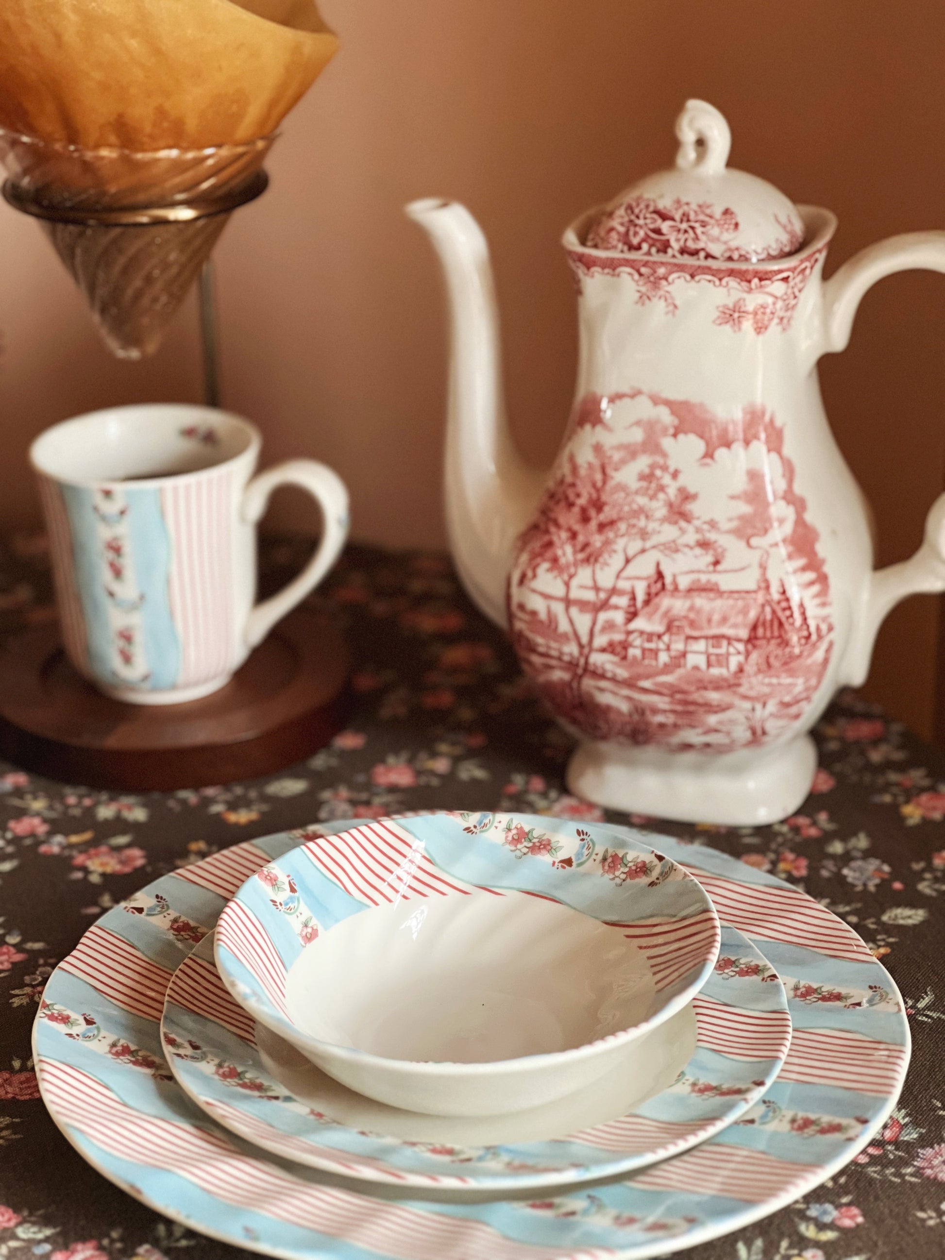 Vintage Myott Staffordshire England The Brook Red Coffee Pot with Lid