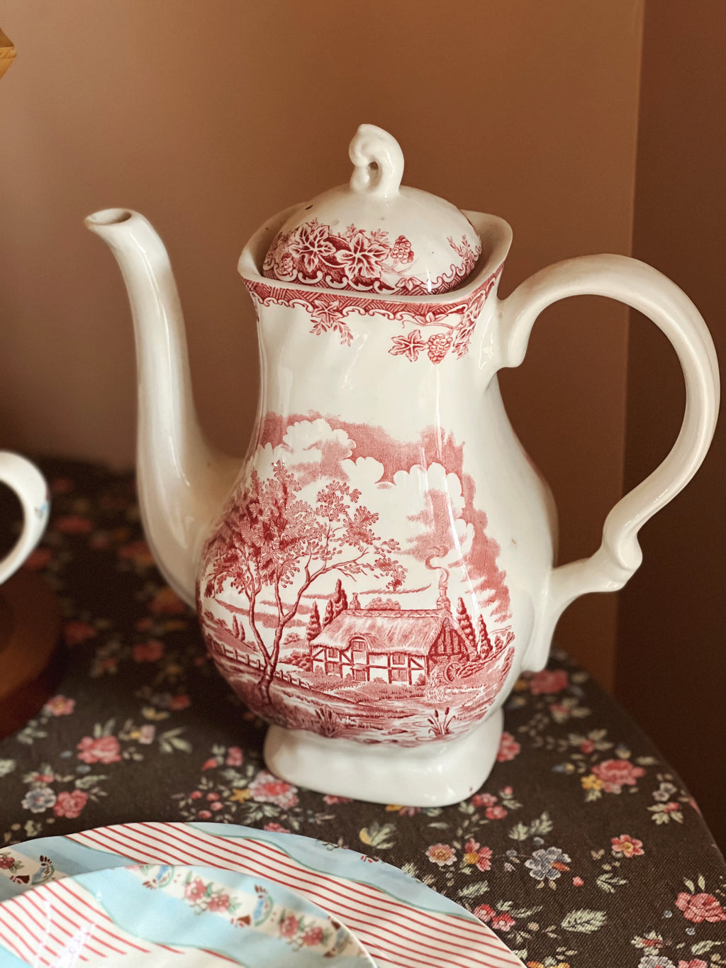 Vintage Myott Staffordshire England The Brook Red Coffee Pot with Lid