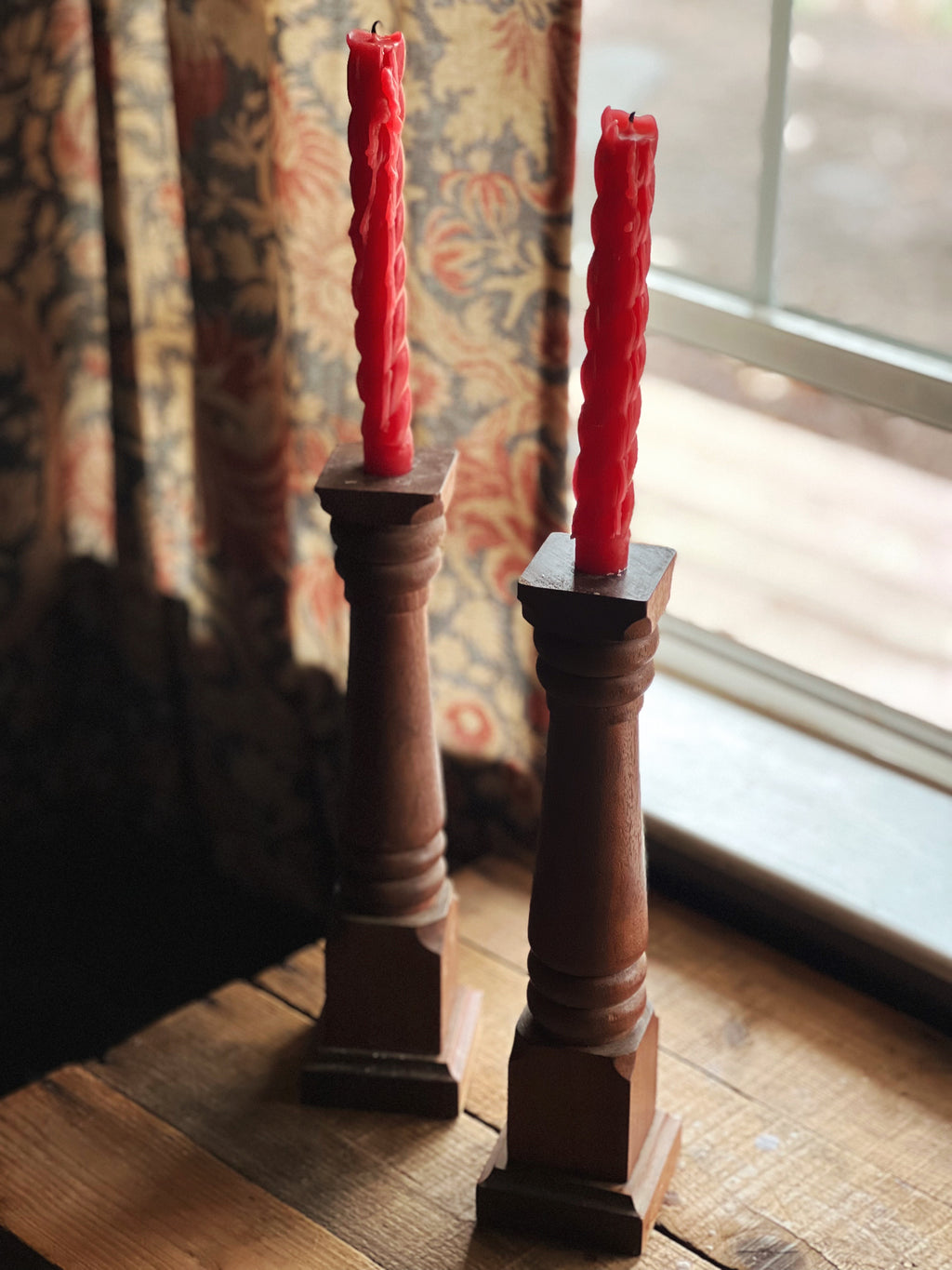Vintage Pair of Large Wood Baluster Candleholders