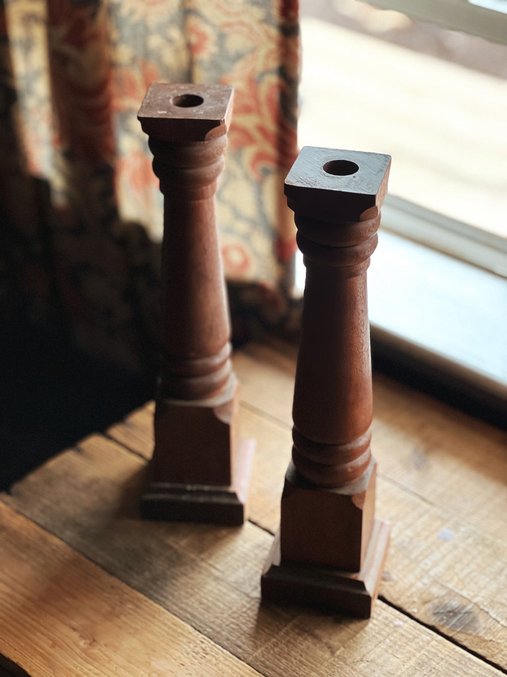 Vintage Pair of Large Wood Baluster Candleholders