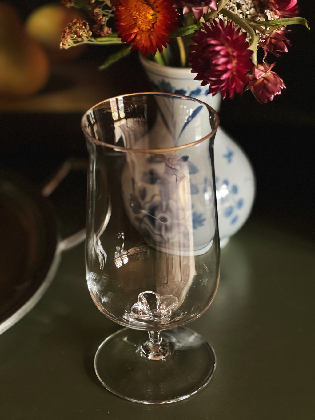 Set of 4 Vintage Crystal Gold Rim Water Goblets