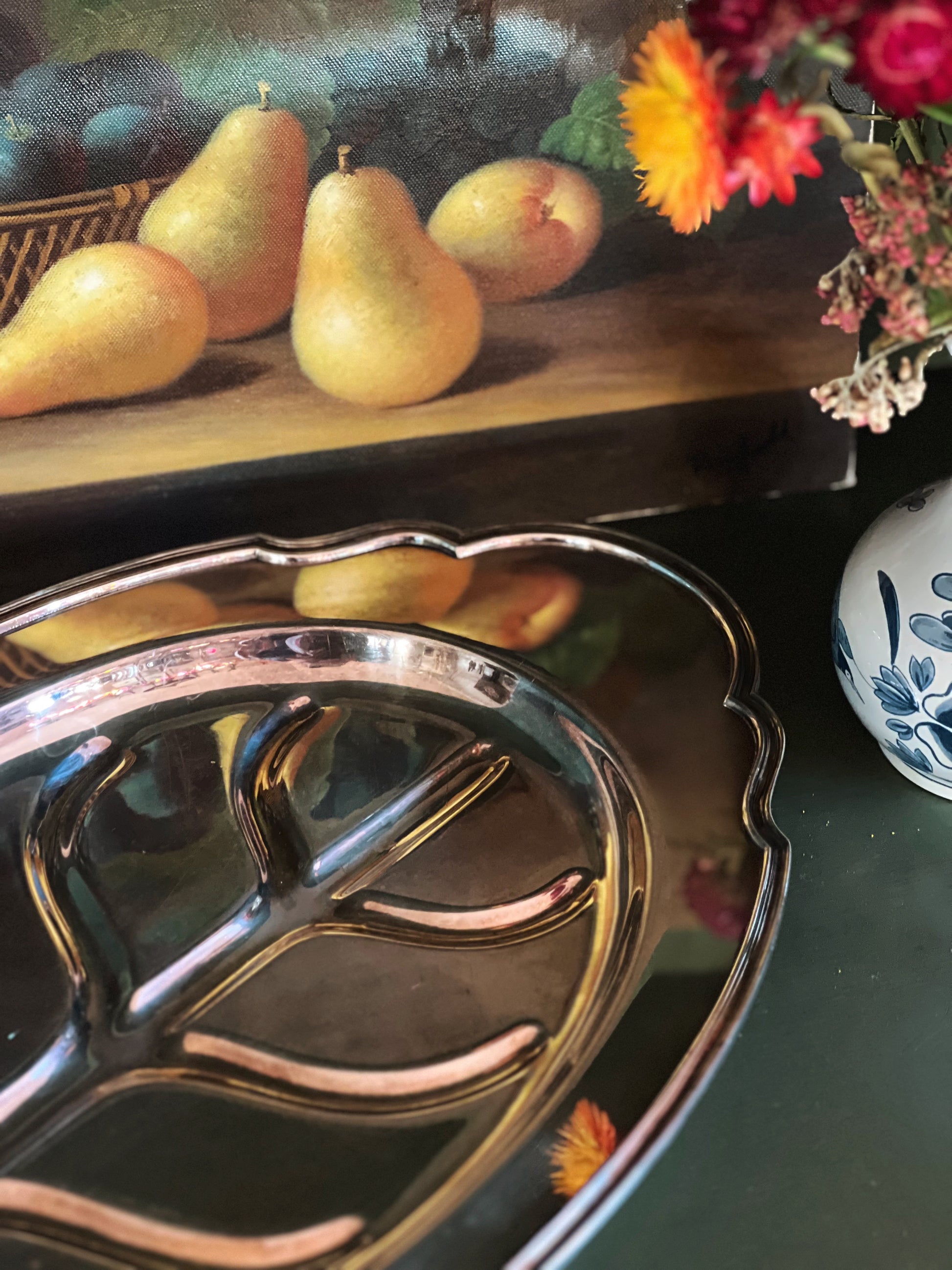 Vintage Oval Footed Serving Meat Platter with Well