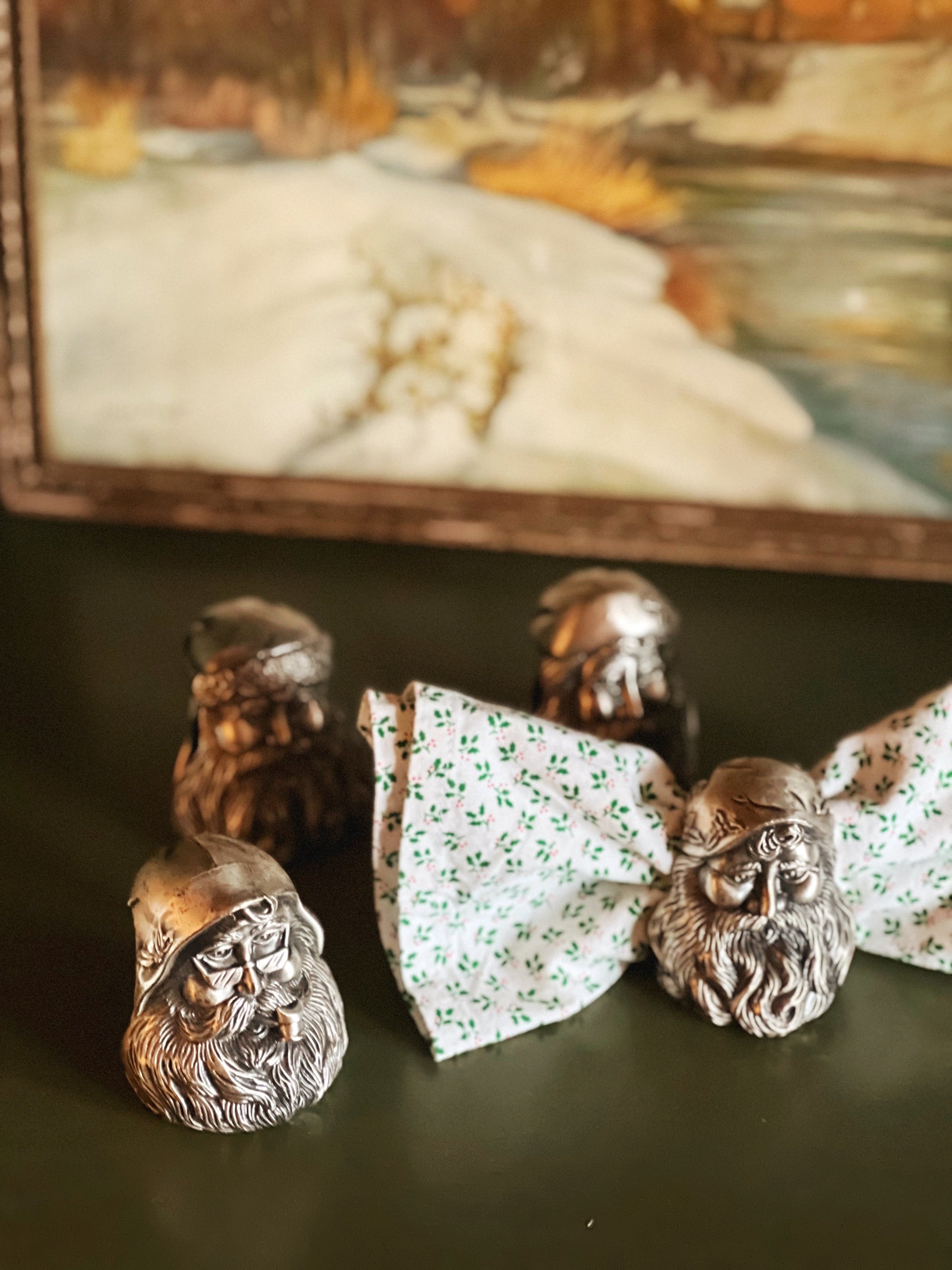 Set of 4 Vintage Silver Santa Napkin Rings