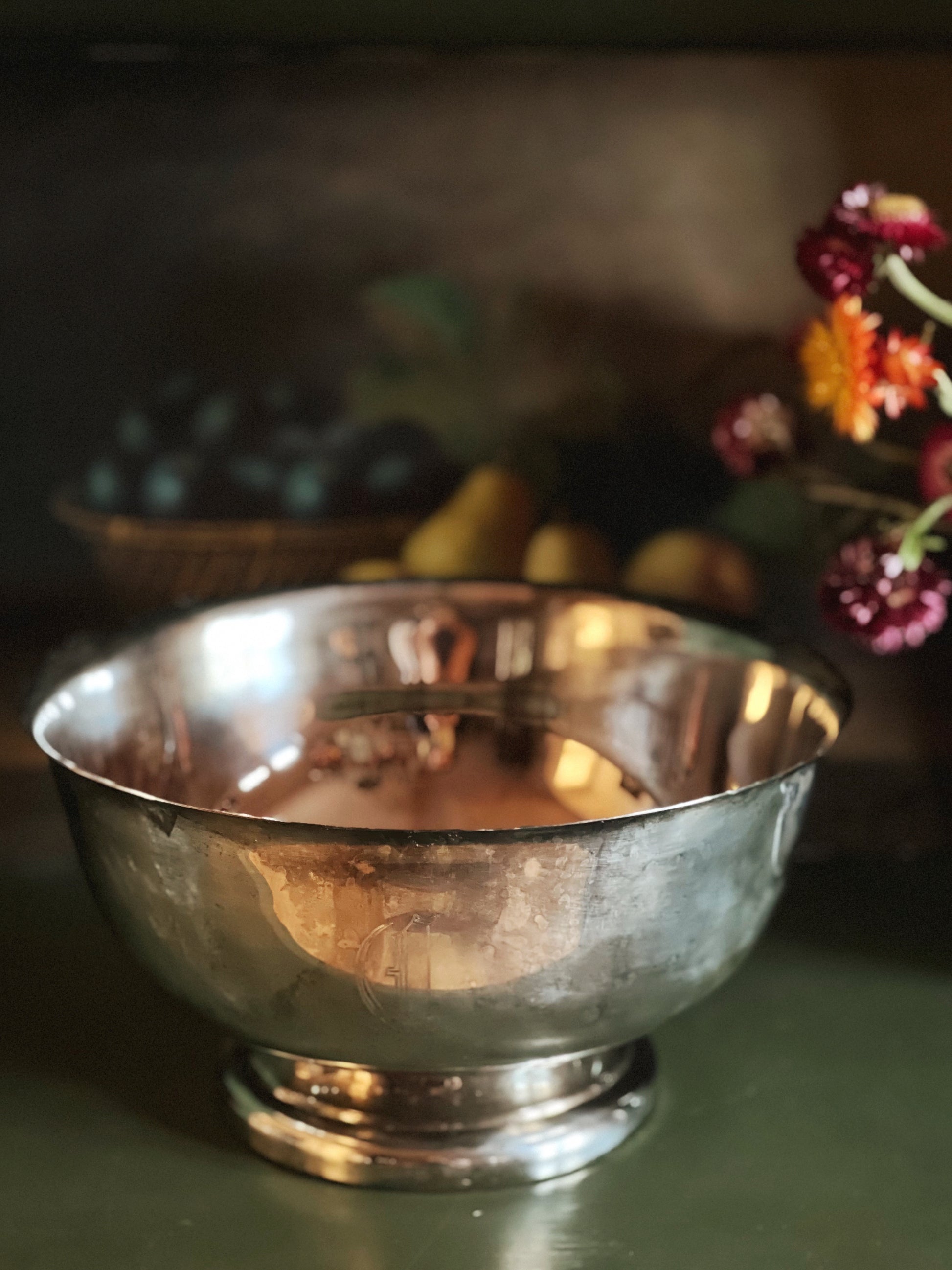 Large Vintage Silver Reproduction Paul Revere Bowl with Monogram