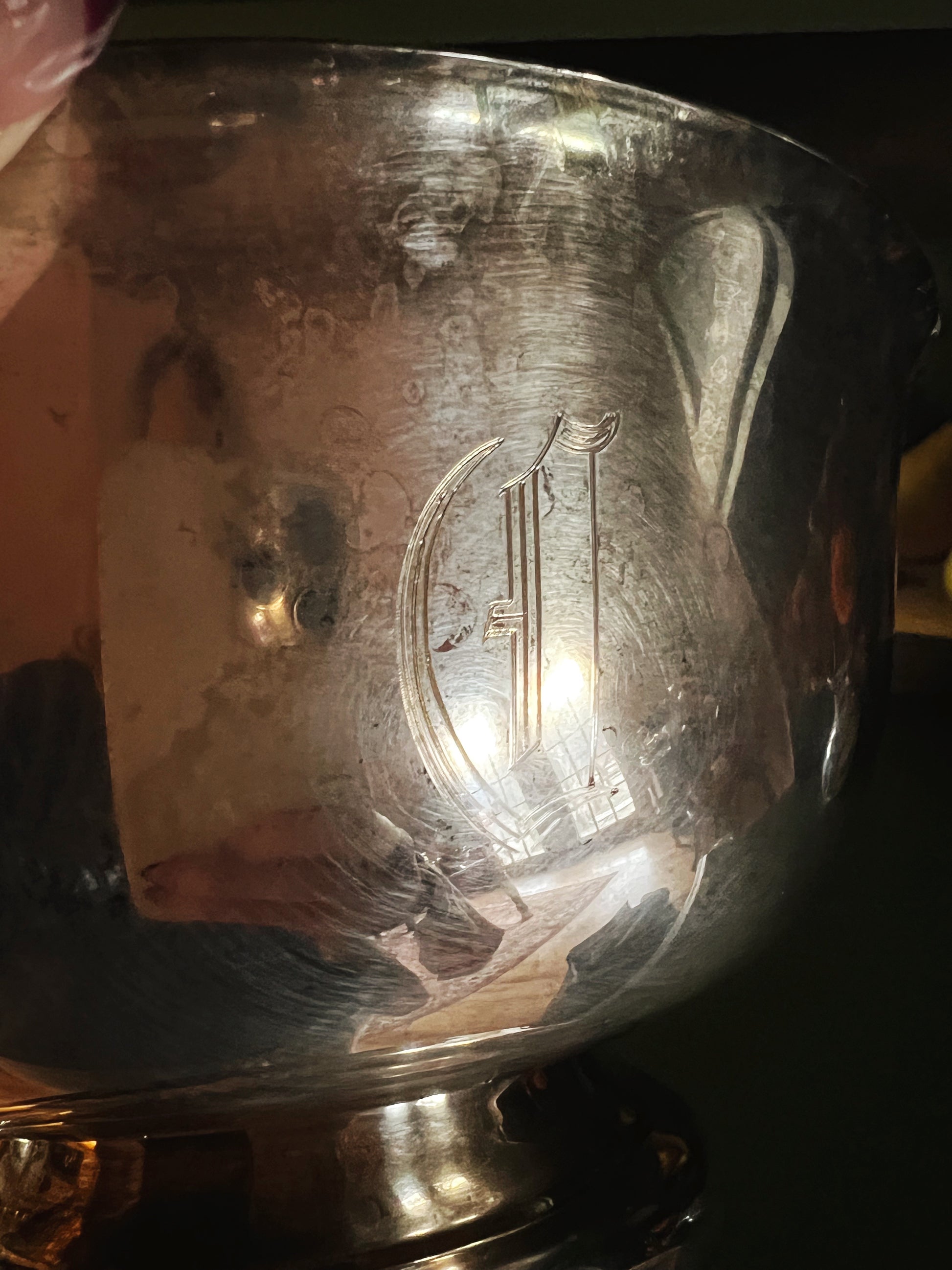 Large Vintage Silver Reproduction Paul Revere Bowl with Monogram