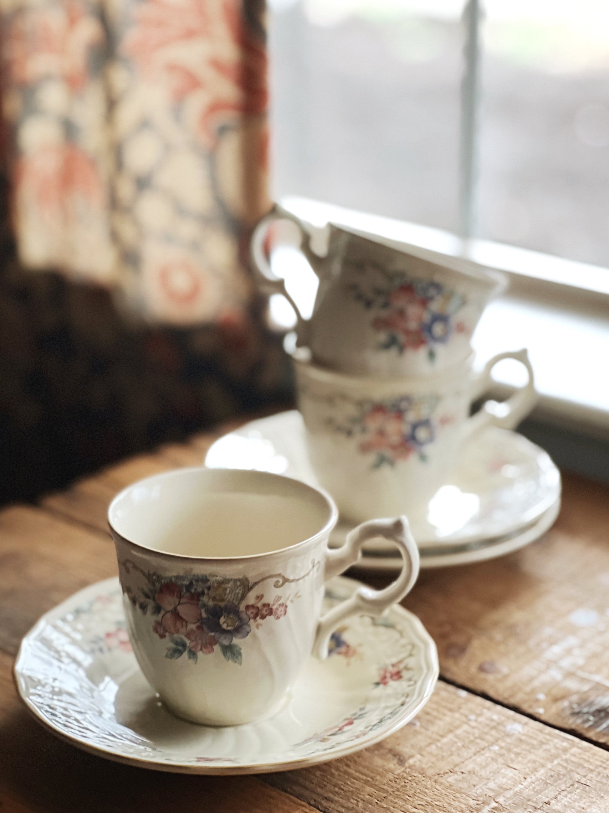 floral design teacup and saucer set