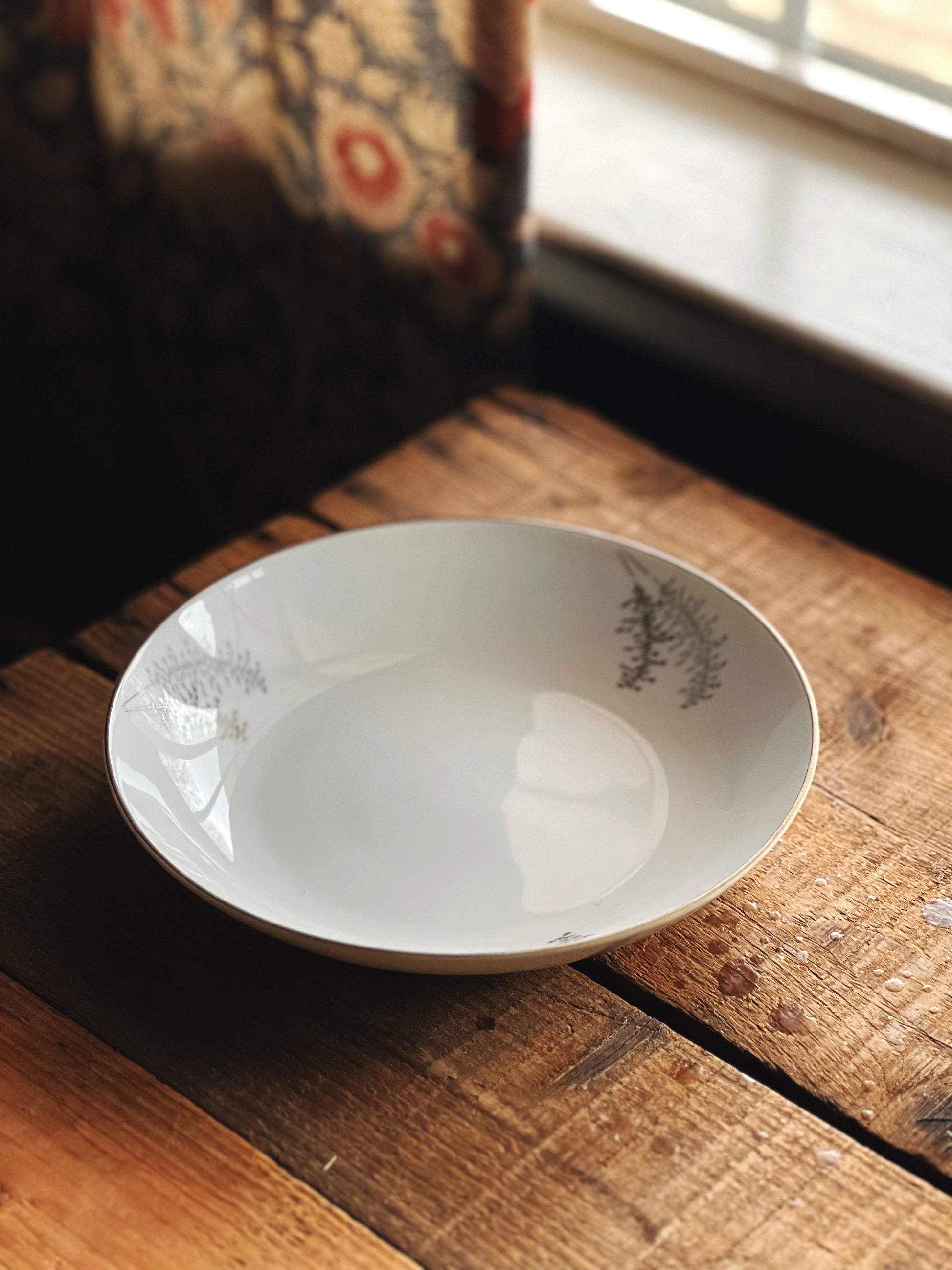 Vintage Fukagawa Arita Japan Silver Bamboo Coupe Soup Bowl