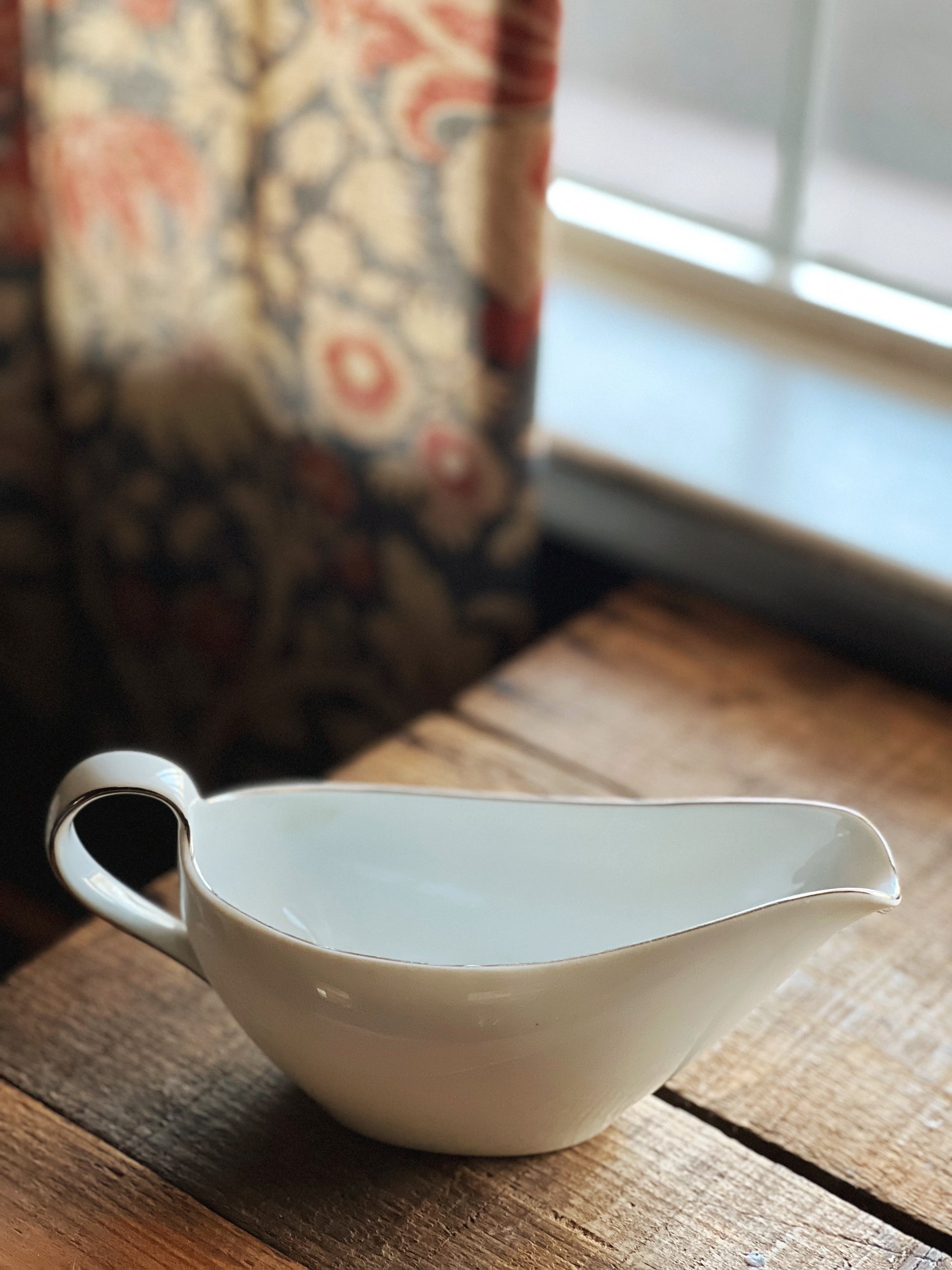 Vintage Fukagawa Arita Japan Silver Bamboo Gravy Boat