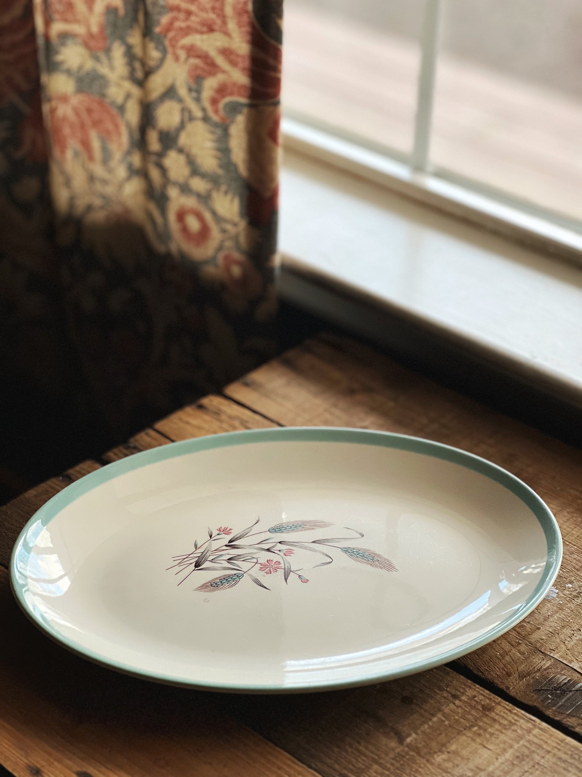 Vintage Turquoise and Pink Floral Serving Platter