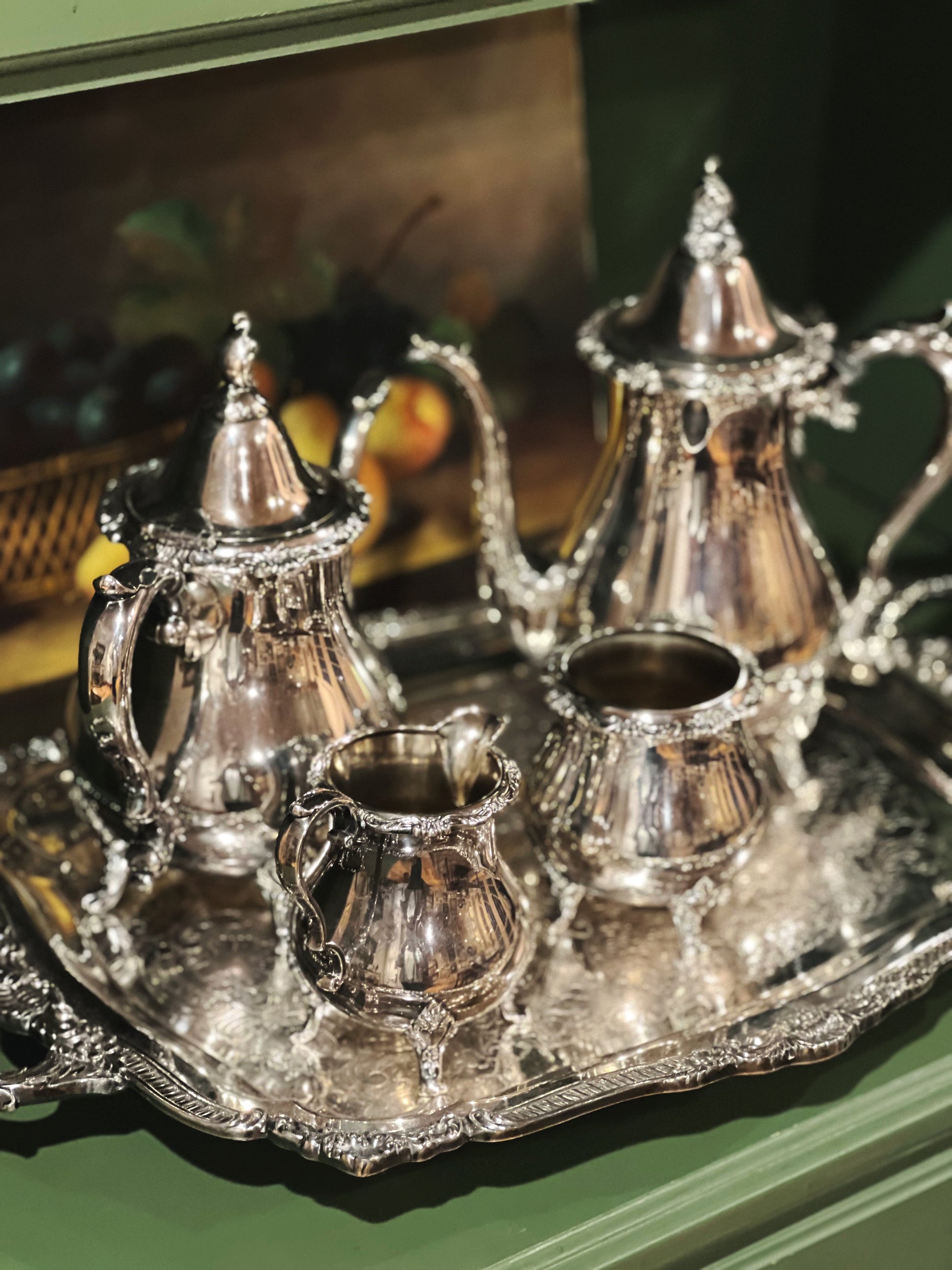 Large Vintage Poole Silver Two Handle Silver Footed Waiter's Tray