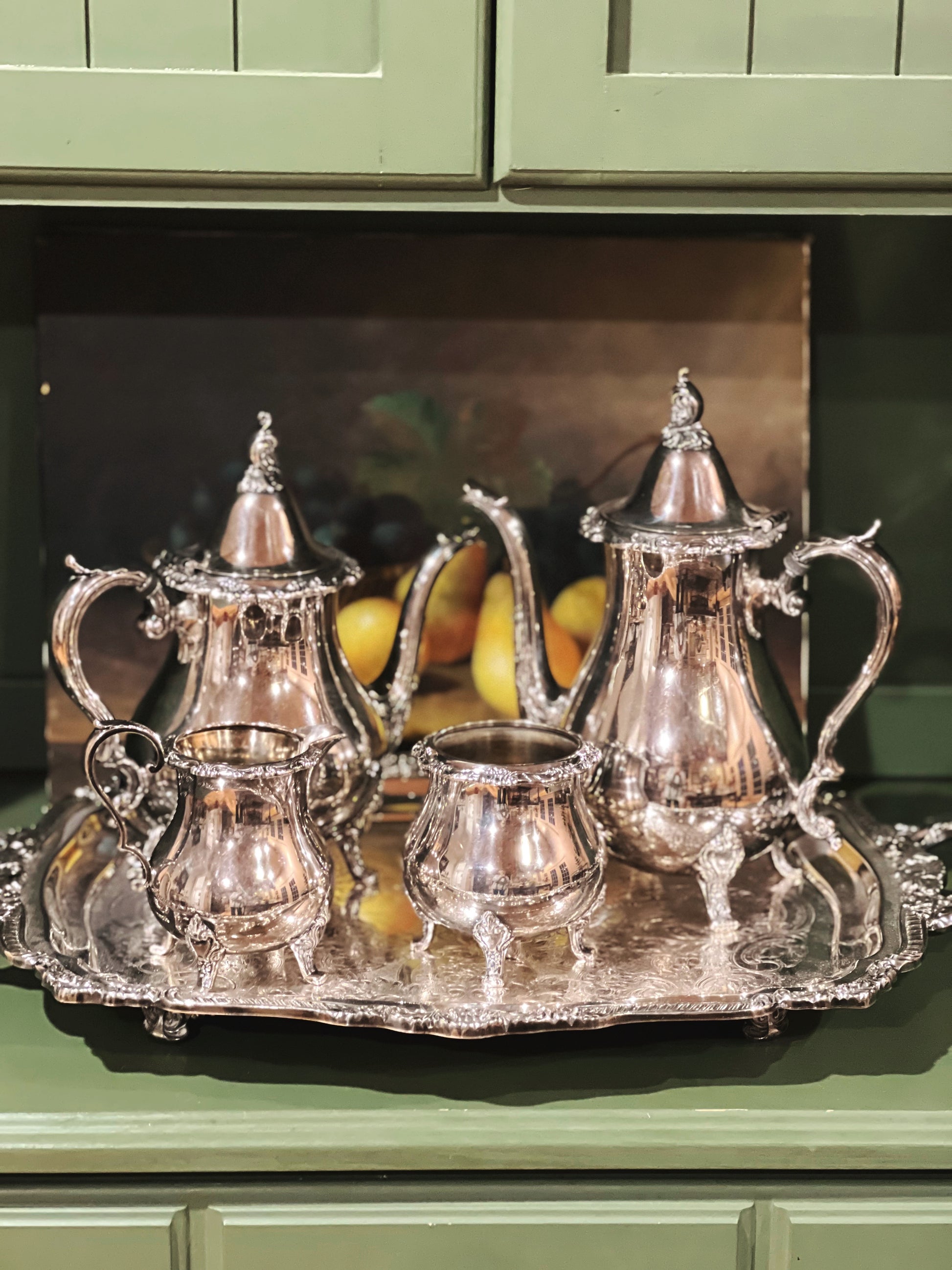 Large Vintage Poole Silver Two Handle Silver Footed Waiter's Tray