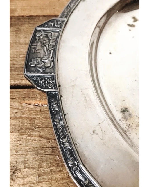 Vintage Homan Plate Nickel Silver Round Tray with Handles